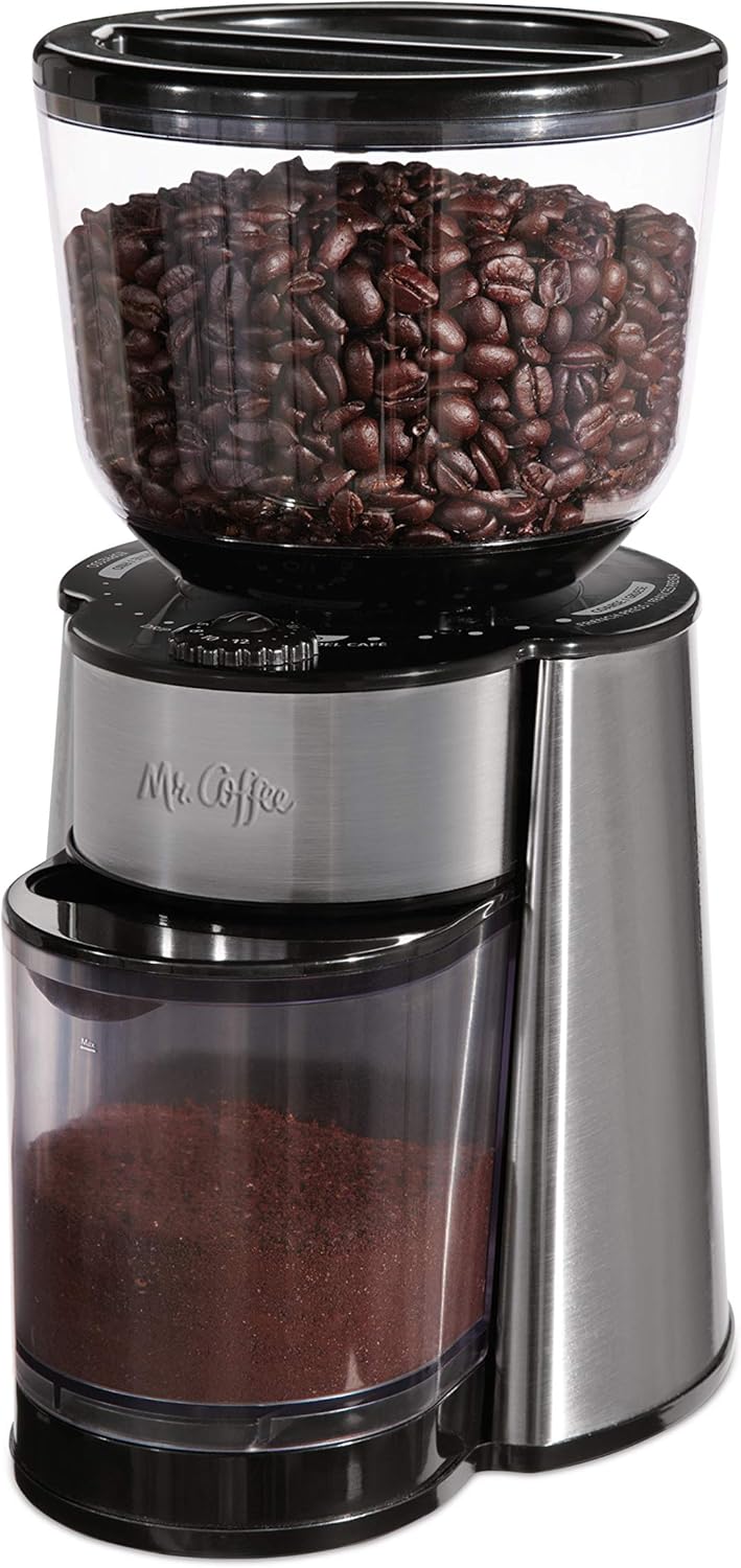 Mr. Coffee Automatic Burr Mill Coffee Grinder with 18 Custom Grinders, Silver Pack of 2