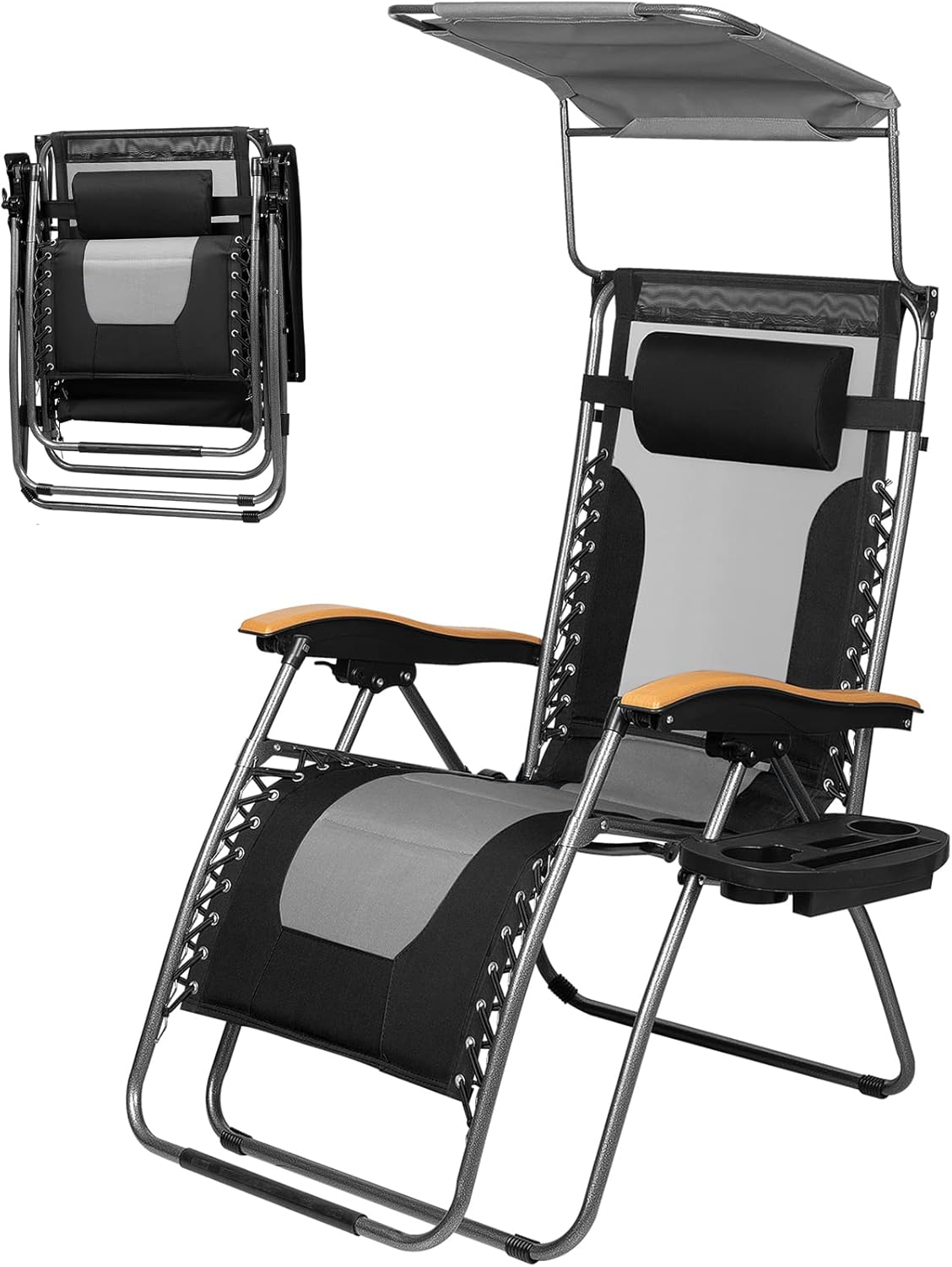 Devoko Zero Gravity Chairs Padded Seat Folding Recliner with Sun Shade Cup Holder Pillow Adjustable Camping Lounge Chair for Patio Garden Beach (Black)