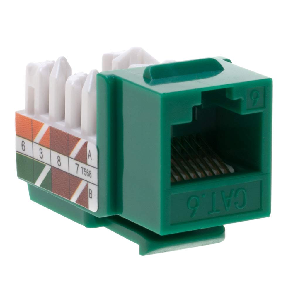 Cat6 RJ45 Keystone Jack Punch-Down Network 45 Degree Green Pack of 50
