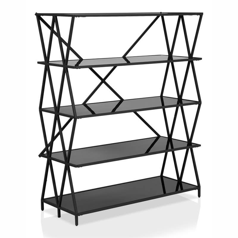 Furniture of America Vorsko Industrial Glass 5-Shelf Large Bookcase in Black - IDF-AC577-5L