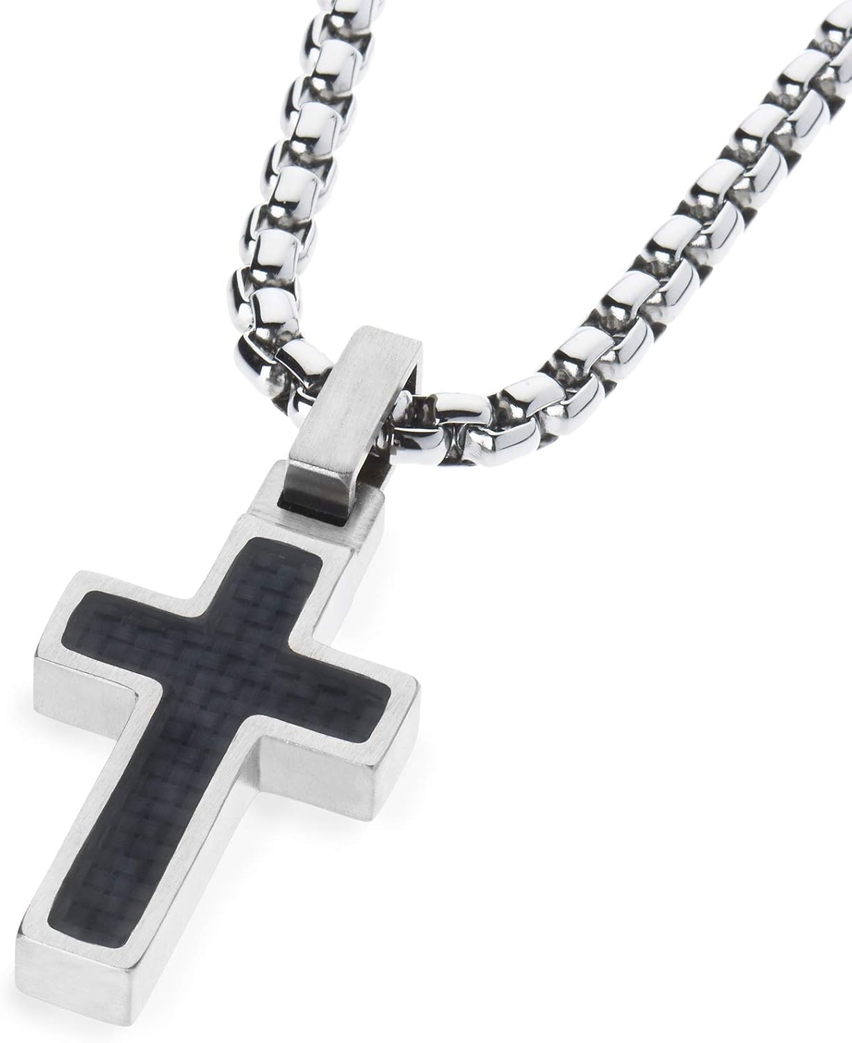 Unique GESTALT Small Titanium Cross Necklace with Black Carbon Fiber Inlay.