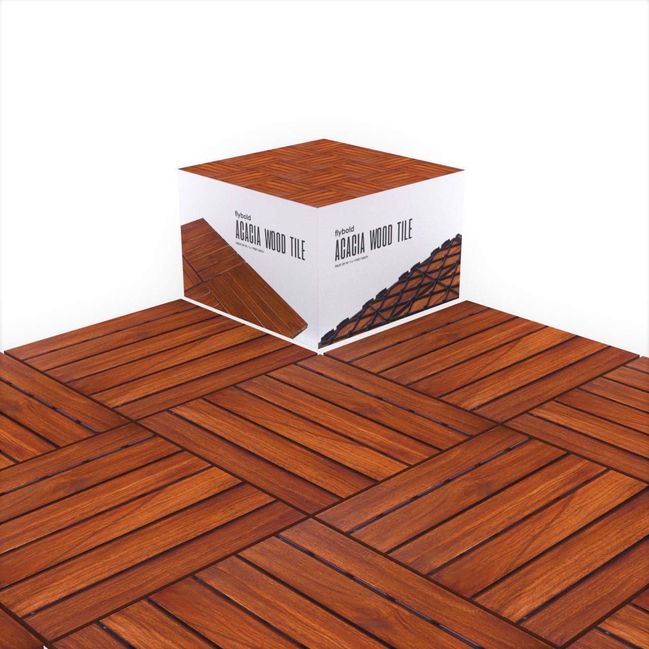 Acacia Wood Outdoor Flooring Interlocking Deck Tiles Patio Flooring Outdoor Waterproof UV Protected All Weather Tile for Composite Decking Dance Floor for Outdoor Party Balcony 10pcs 12&rdquo; x 12&rdquo;