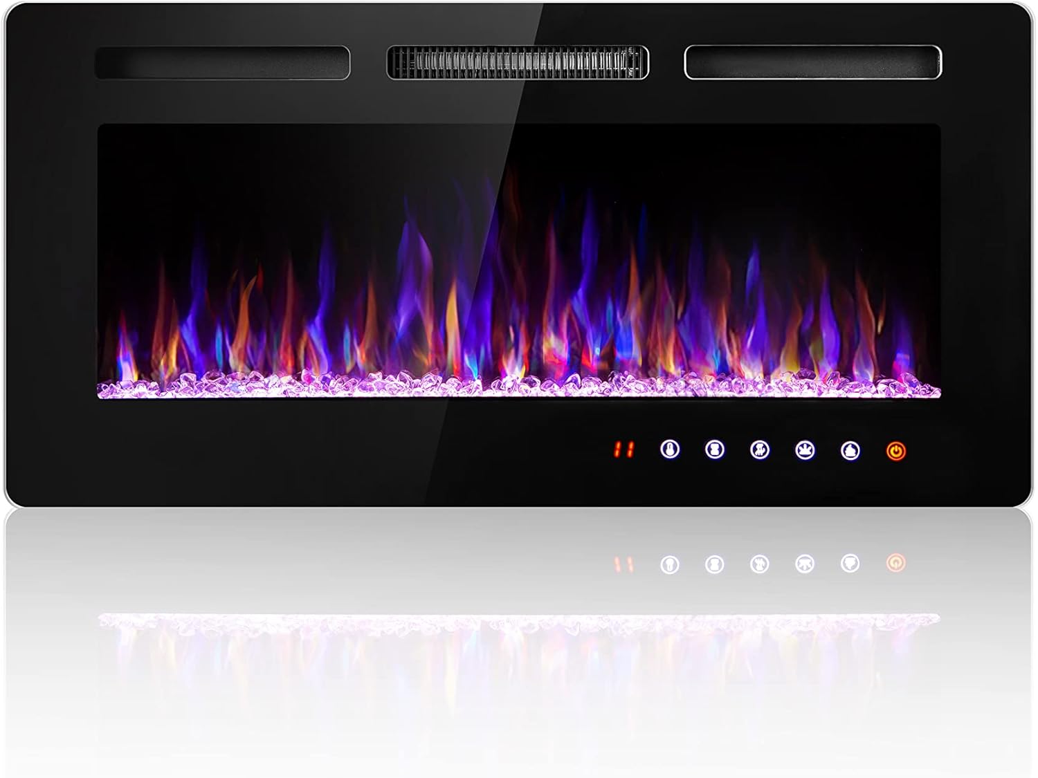 SUNNY FLAME 36 Inch Electric Fireplace Insert and Wall Mounted, Fireplace Heater, Log Set & Crystal Options, Remote Control with Timer, Adjustable Flame Color 750/1500W Heat