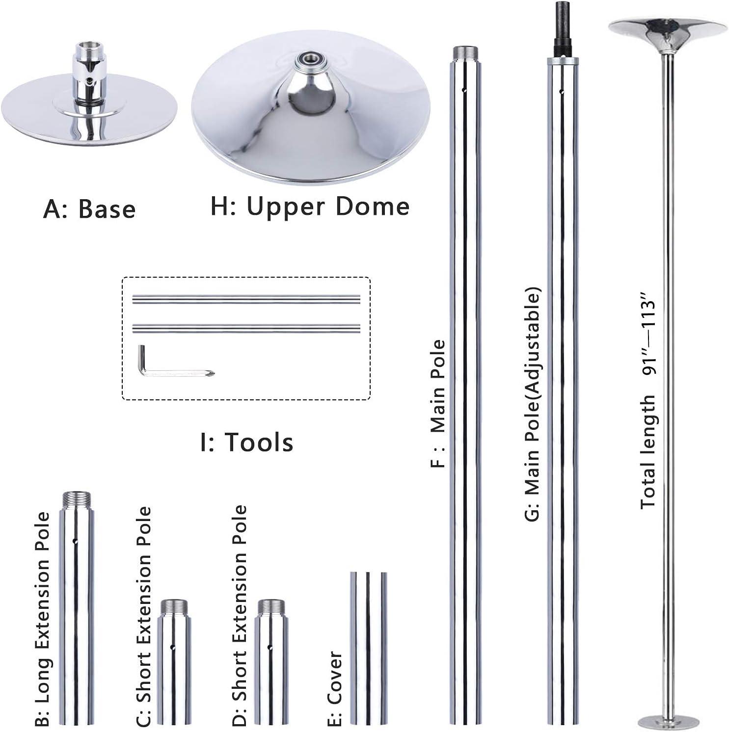 9.4FT Professional Dancing Pole, Portable Dance Pole Height Adjustable Removable Dancer Beginner Kit for Fitness Exercise Dance Home Pub Party Gym (Free Wrist Brace)