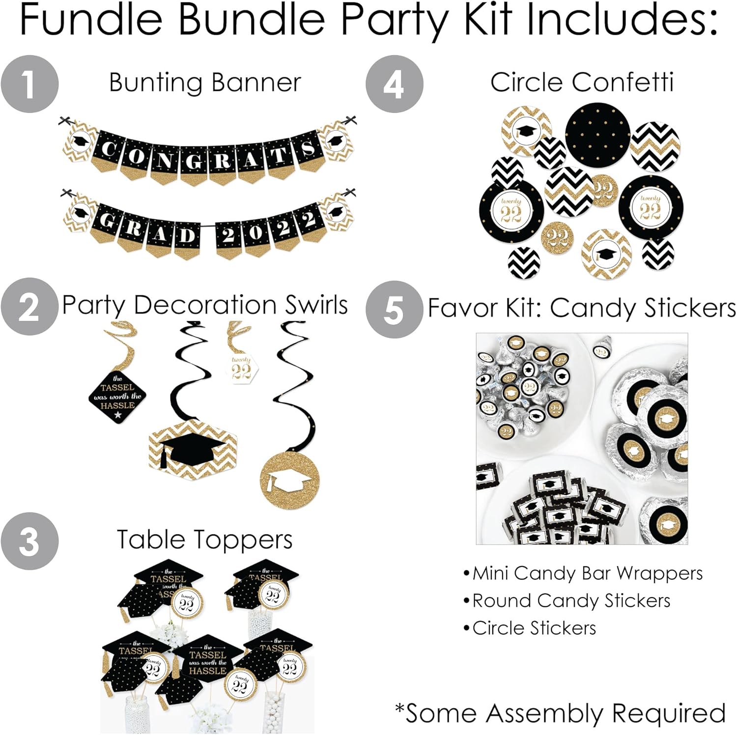 Big Dot of Happiness Gold - Tassel Worth the Hassle Grad - 2022 Black Graduation Party Supplies - Banner Decoration Kit - Fundle Bundle