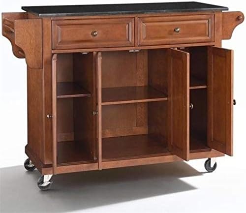 Pemberly Row Solid Black Granite Top Kitchen Cart in Classic Cherry