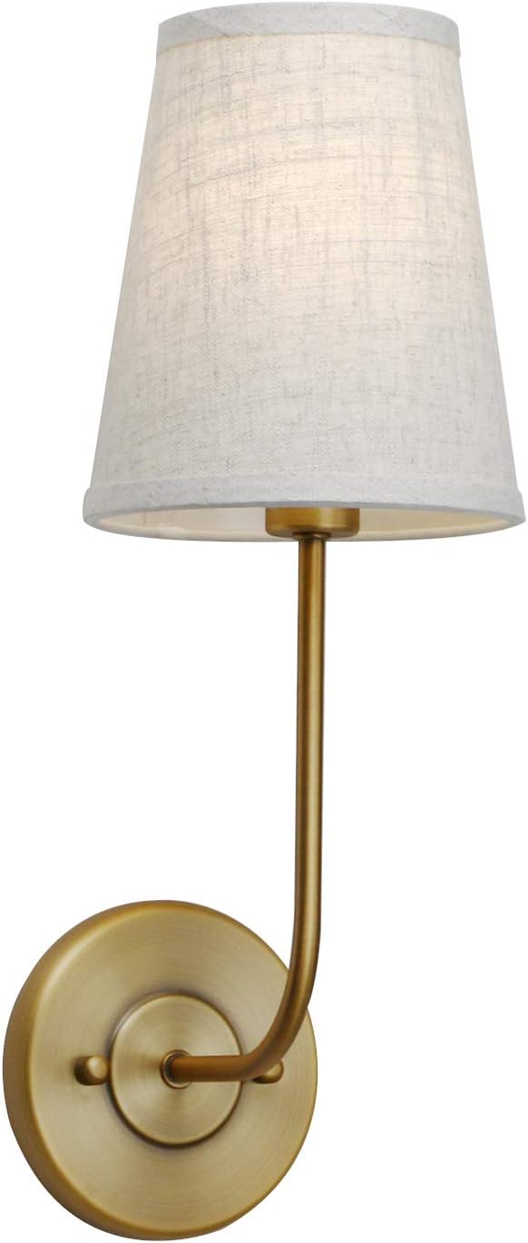 Permo Single Classic Rustic Industrial Wall Sconce Light Fixture with Flared Funnel Linen Fabric Shade Nightstand Lamps for Bedrooms Bedside Reading (Black)