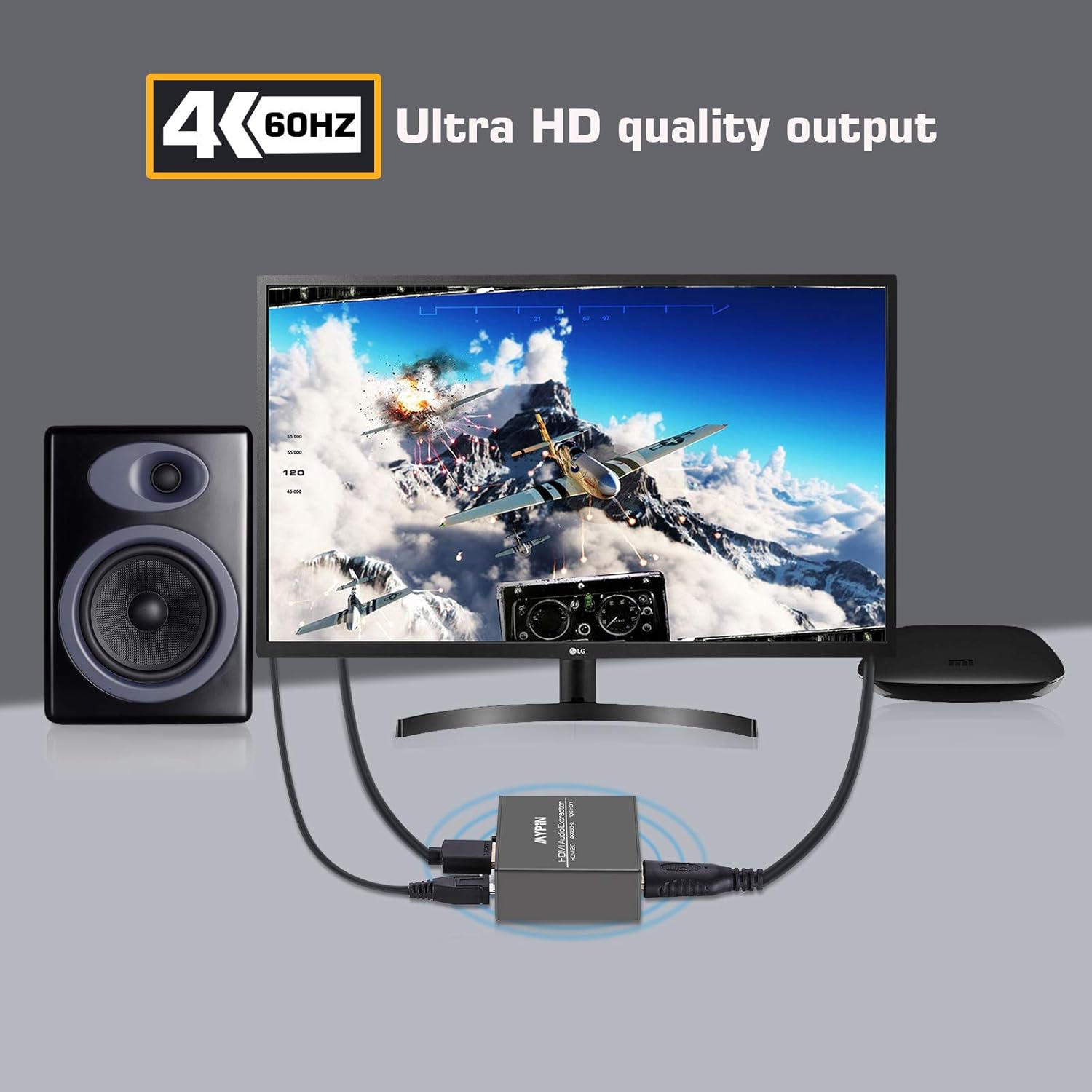 4K@60Hz HDMI Video Audio Extractor Splitter, HDR HDMI to HDMI Audio Converter Support Ultra 4K HDMI Video Output /Toslink Optical Audio Output and 3.5mm Audio