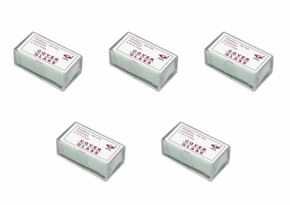 Amscope 5-Pack of 100 Piece Cleaned Microscope Coverslip Slides 24MMX50MM - 500