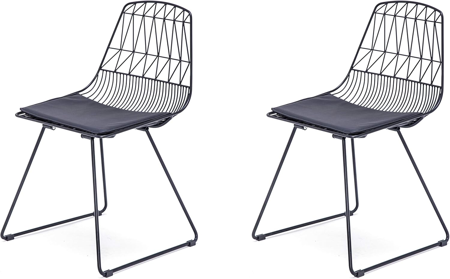 AC Pacific Metal Dining Chair with Faux Leather Seat Pad, Set of 2, Matte Black