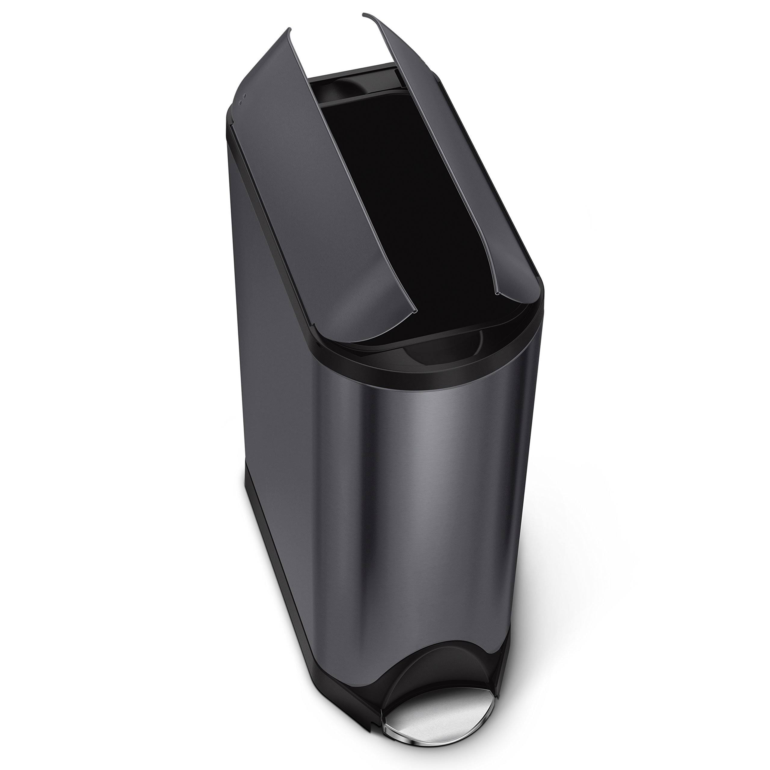 simplehuman 45 Litre Butterfly Step Trash Can, Black Stainless Steel