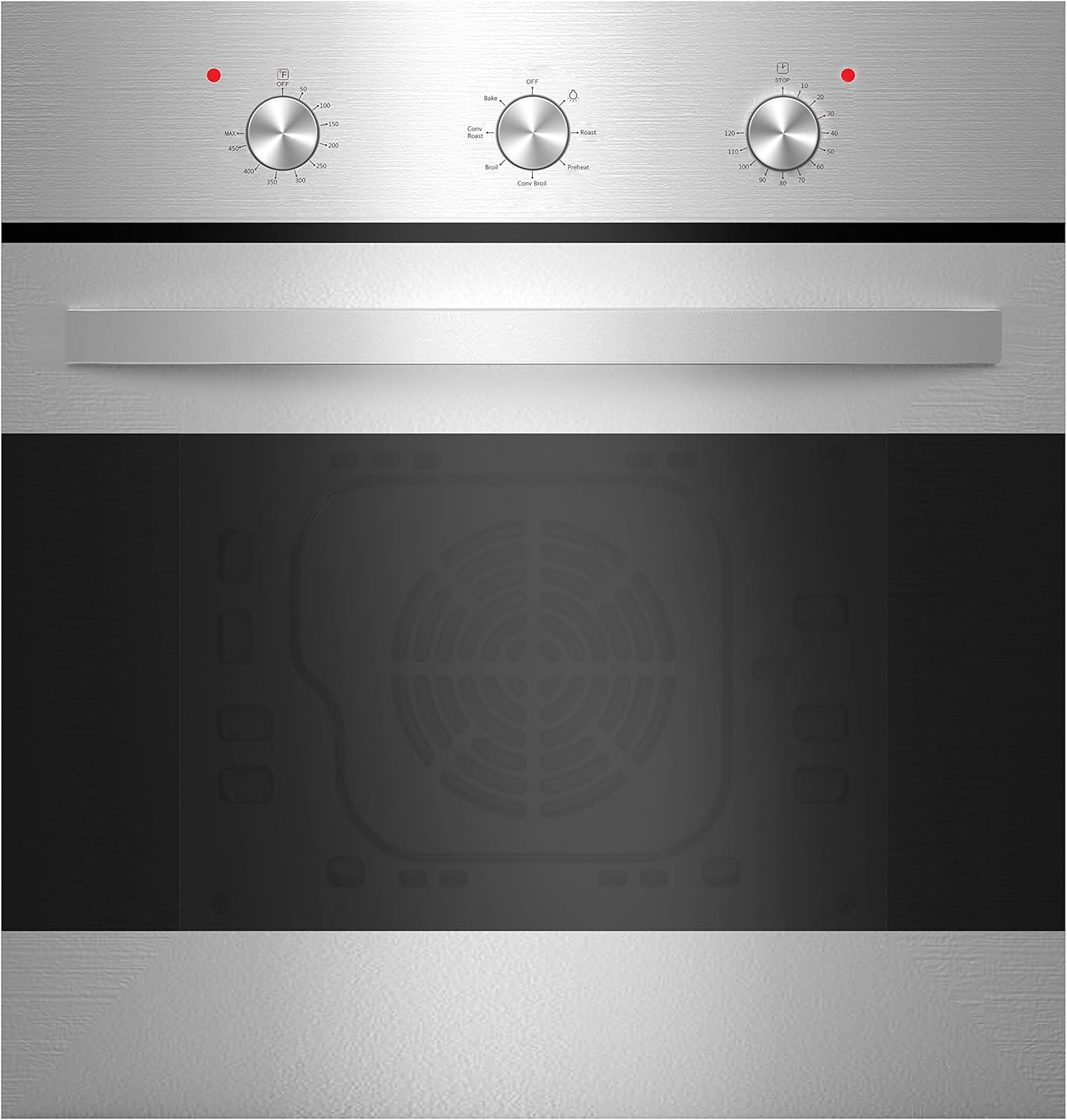 Empava Electric Single Wall Oven with 6 Cooking Functions Mechanical Knobs Control in Stainless Steel 24 Inch, XB14, Black