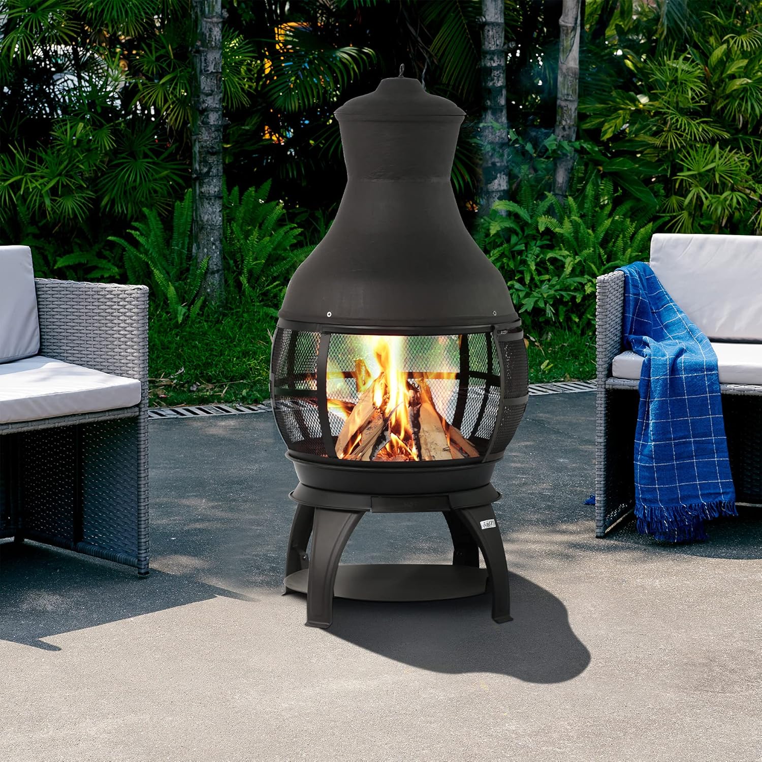 BALI OUTDOORS Fire Pit Round FirePits Outdoor Wood Burning Chiminea Outdoor Fireplace