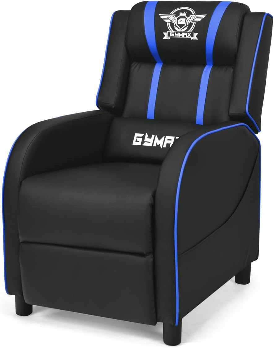 Renatone Massage Gaming Recliner Chair, Ergonomic Racing Reclining Chair Sofa w/Adjustable Headrest, Backrest & Footrest, Home Theater Massage Sofa for Living Room Office (Red)