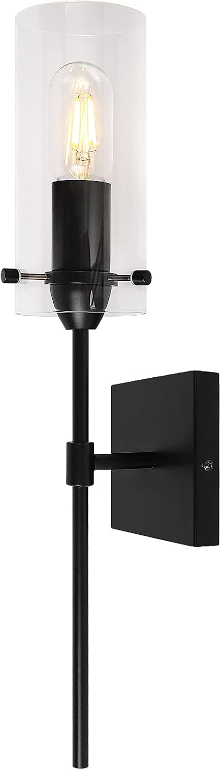 Modern Indoor Wall Sconce Lighting, Black Vanity Light, Bathroom Light Fixtures Over Mirror, Bedroom Wall Sconce Light Hallway Light with Clear Glass Shades