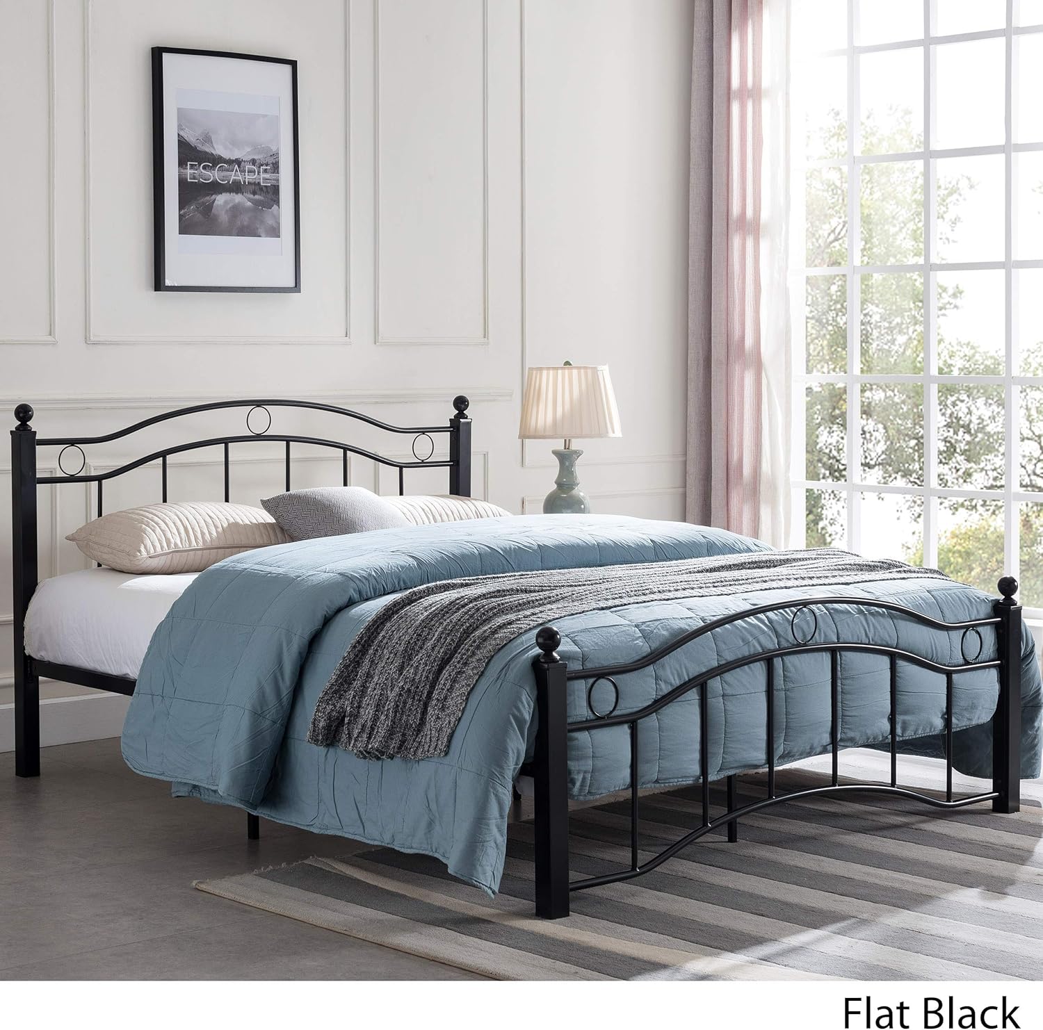Christopher Knight Home Cole Queen-Size Bed Frame Geometric Details Modern Contemporary Flat Black,306657