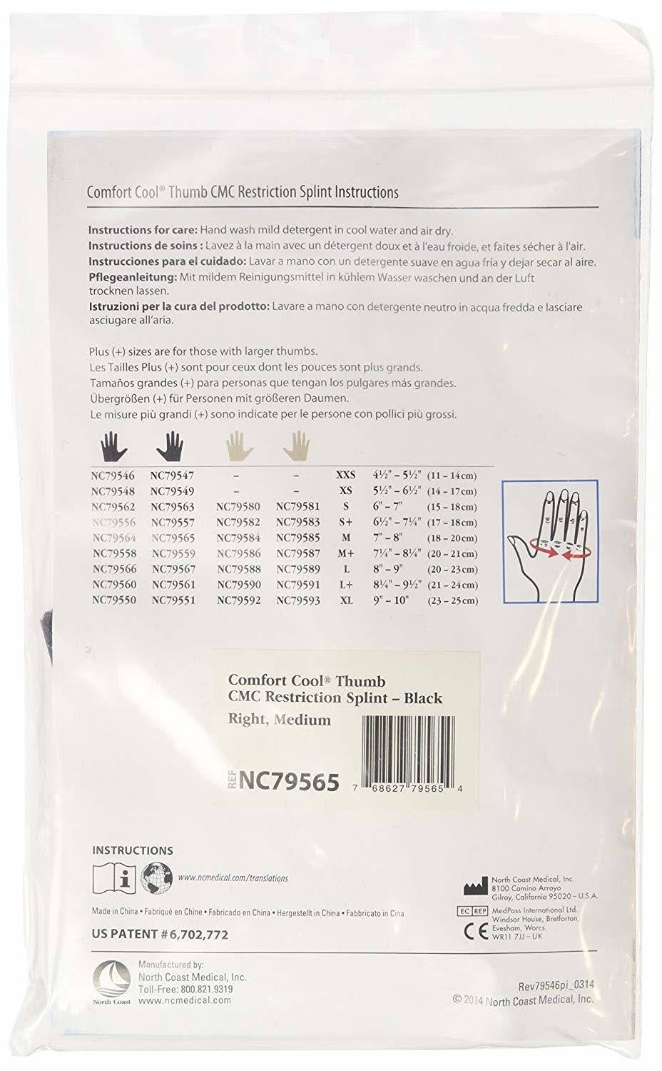 Comfort Cool Arthritis Thumb Splint-Black-Medium-Right