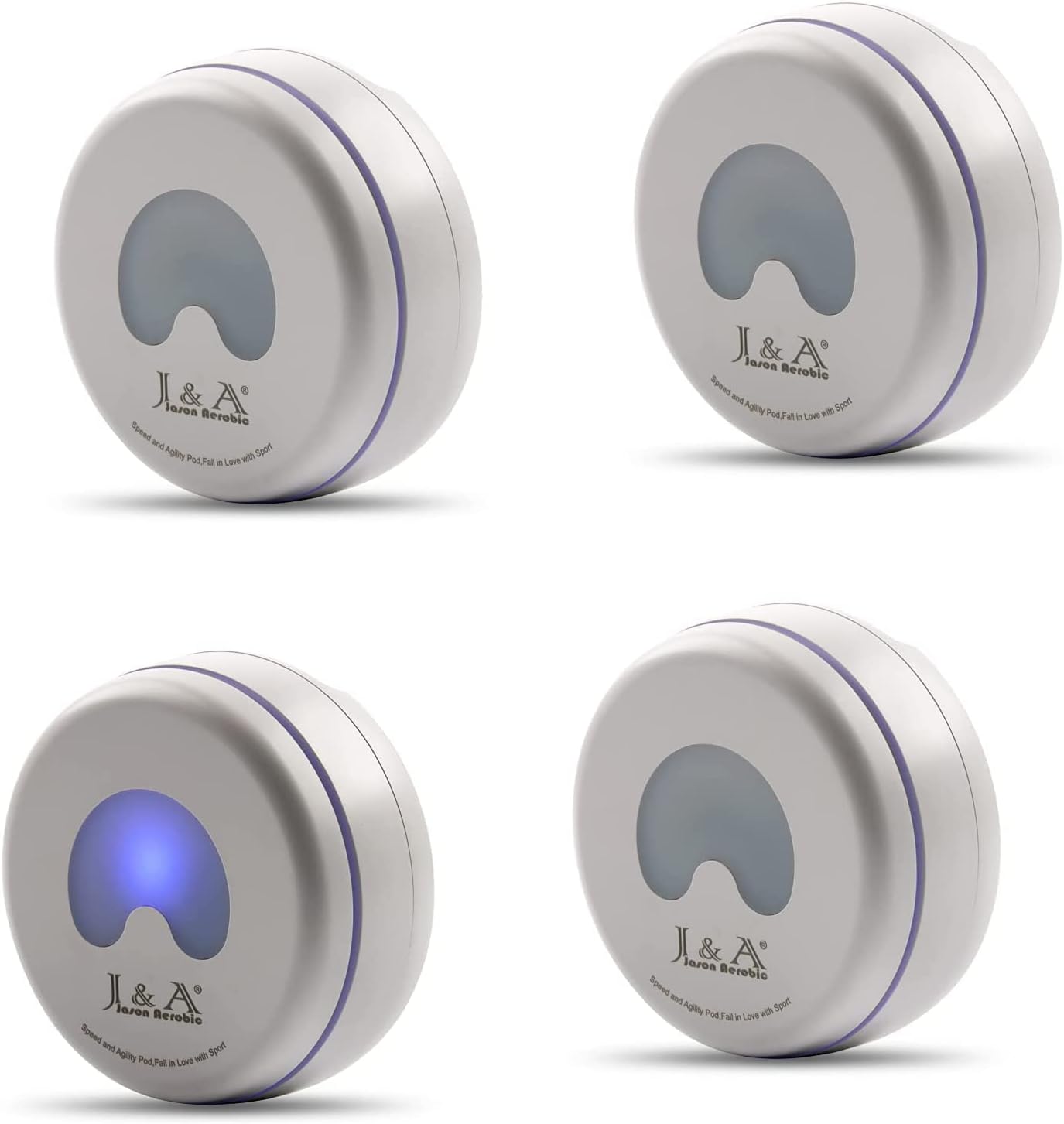 J&A Jason Aerobic Reaction and Agility Training Lights System, Flash Reflex Light with Sounds, Agility Lights to Improve Focus, Exercise for Leisure, Fun for All Ages (Pack of 4, White)