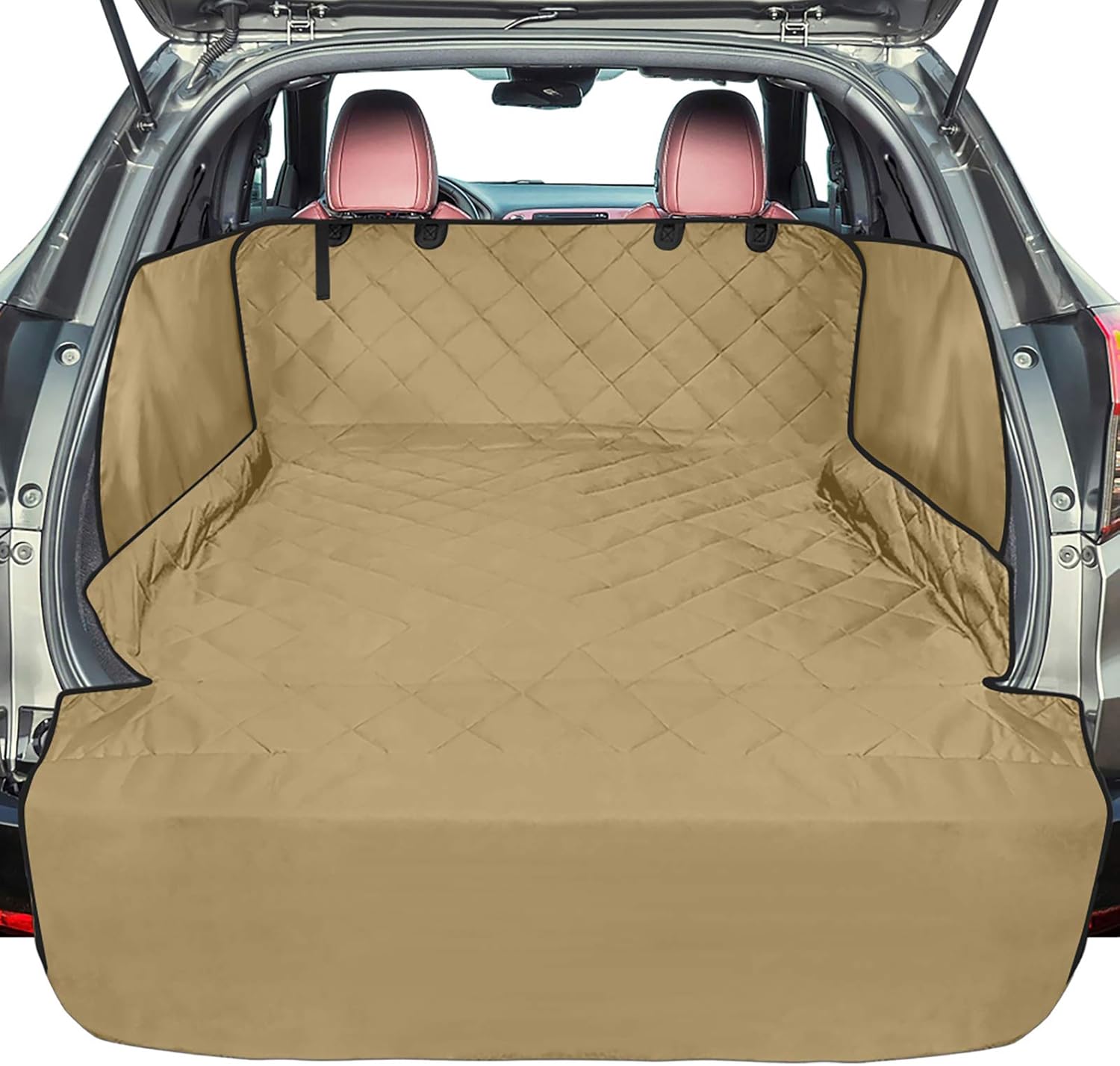 SUV Cargo Liner for Dogs, F-color Waterproof Pet Cargo Cover with Side Flap Protector Dog Seat Cover Mat for SUVs Sedans Vans with Bumper Flap, Non-Slip, Large Size Universal Fit, Khaki Pack of 2