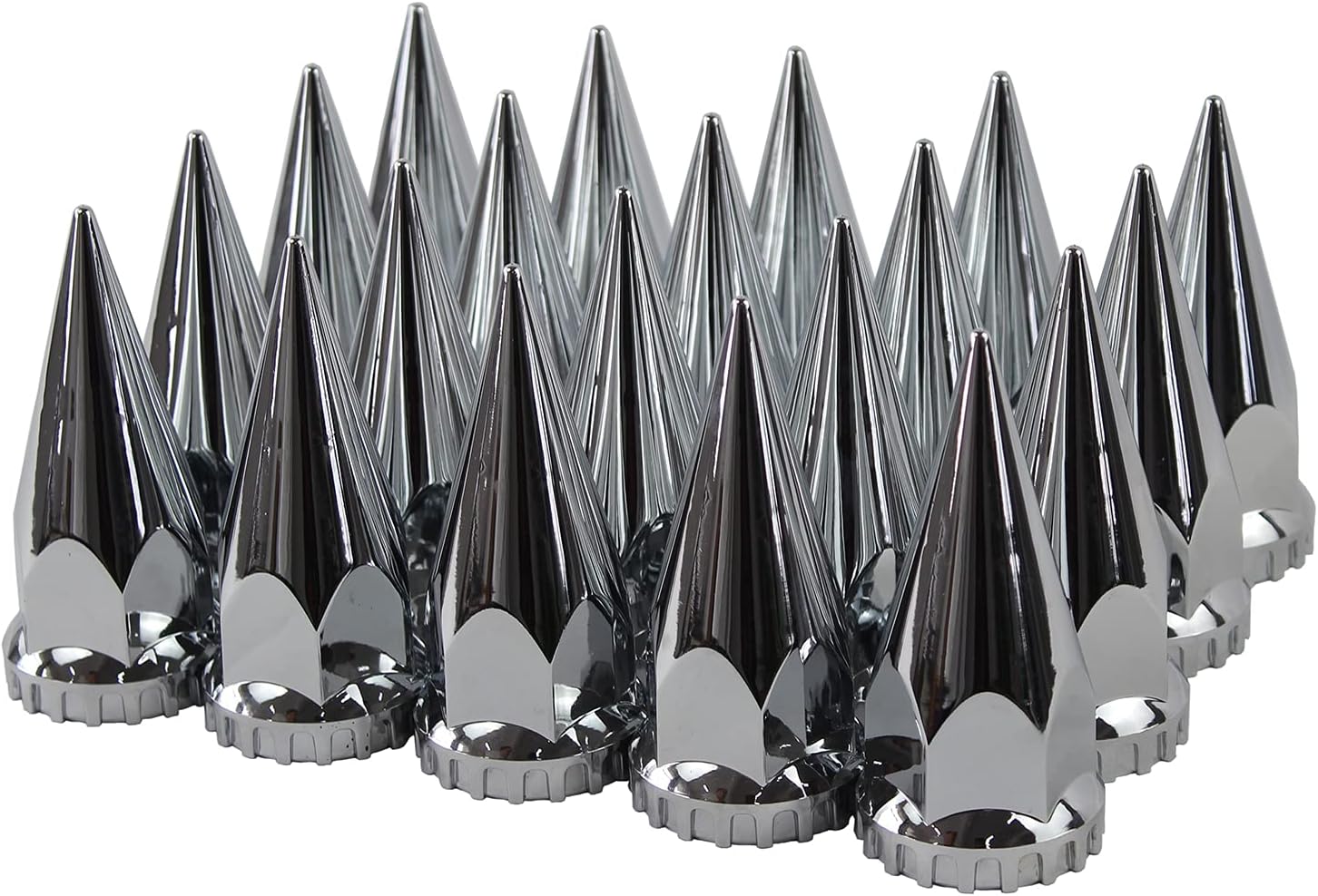JIUXI ABS Chrome Plastic 33mm Thread-on Spiked Lug Nut Covers for Semi Trucks (Pack of 40)