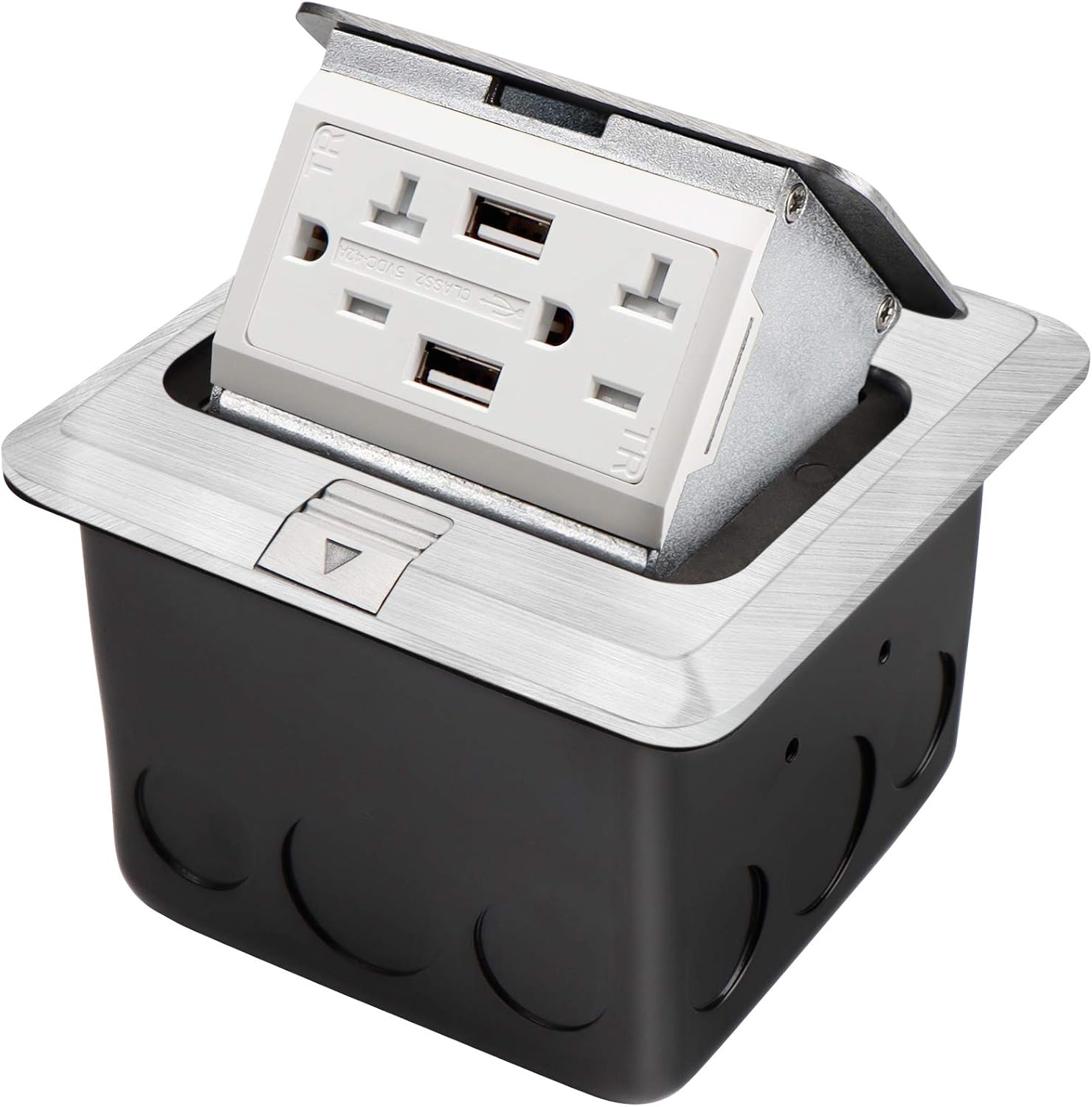 Pop up Floor Outlet with Stainless Steel Cover 20amp TR Outlet and USB Chargers 4.2A Receptacle Box by JACEPFY Pack of 2