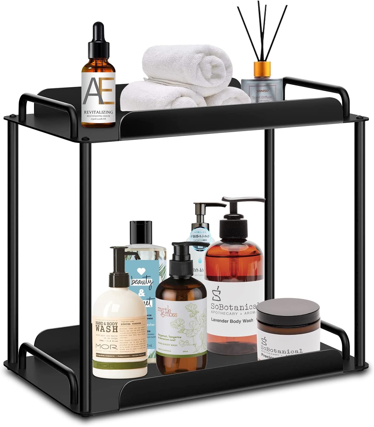 2-Tier Bathroom Counter Organizer ,WROVA Bathroom Organizer Countertop ,Counter Standing Rack Cosmetic Holder,Countertop Storage Shelf for Bathroom, Kitchen, Living Room, Bedroom, Black