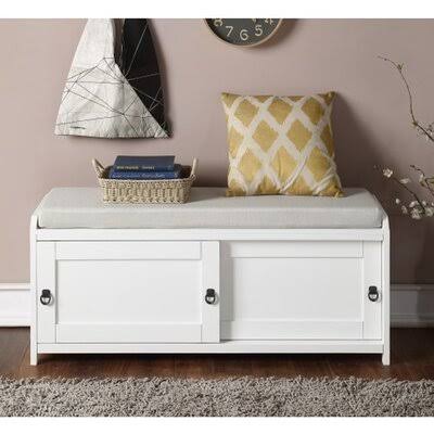 Homes Collection Wood Storage Bench with 2 Cabinets, Black Red Barrel Studio Color: White