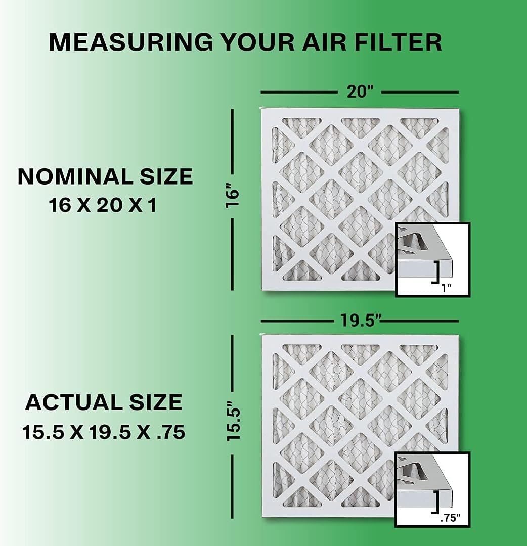 Filterbuy 16x20x1 Air Filter MERV 8, Pleated HVAC AC Furnace Filters (4-Pack, Silver)