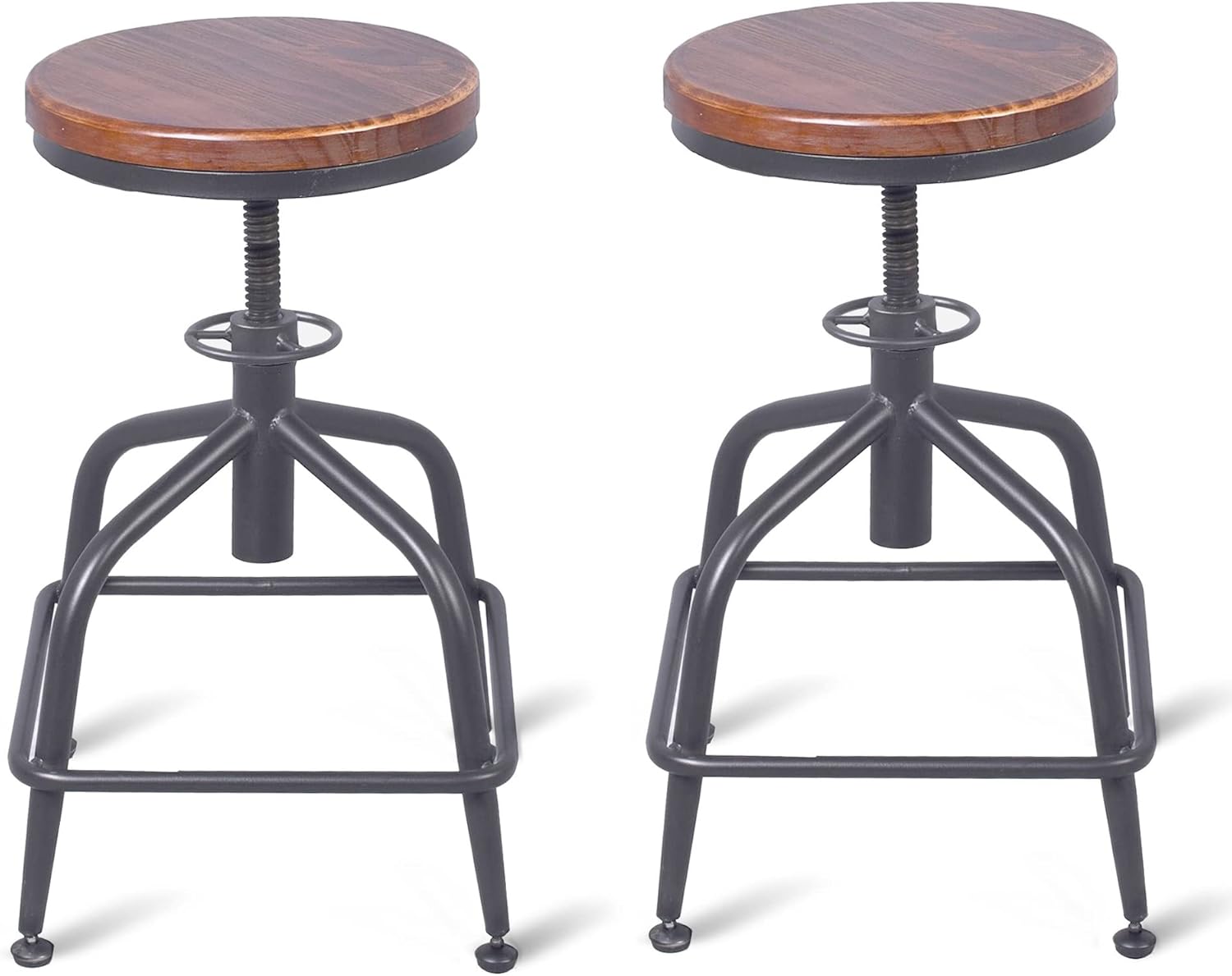 FUBIRUO Industrial Bar Stool Vintage Farmhouse Kitchen Stool Counter Height Bar Stools Adjustable Swivel Bar Stool Metal Stool Kitchen Island Bar Stool Set of 2 (Black 2pcs, Wooden Top)