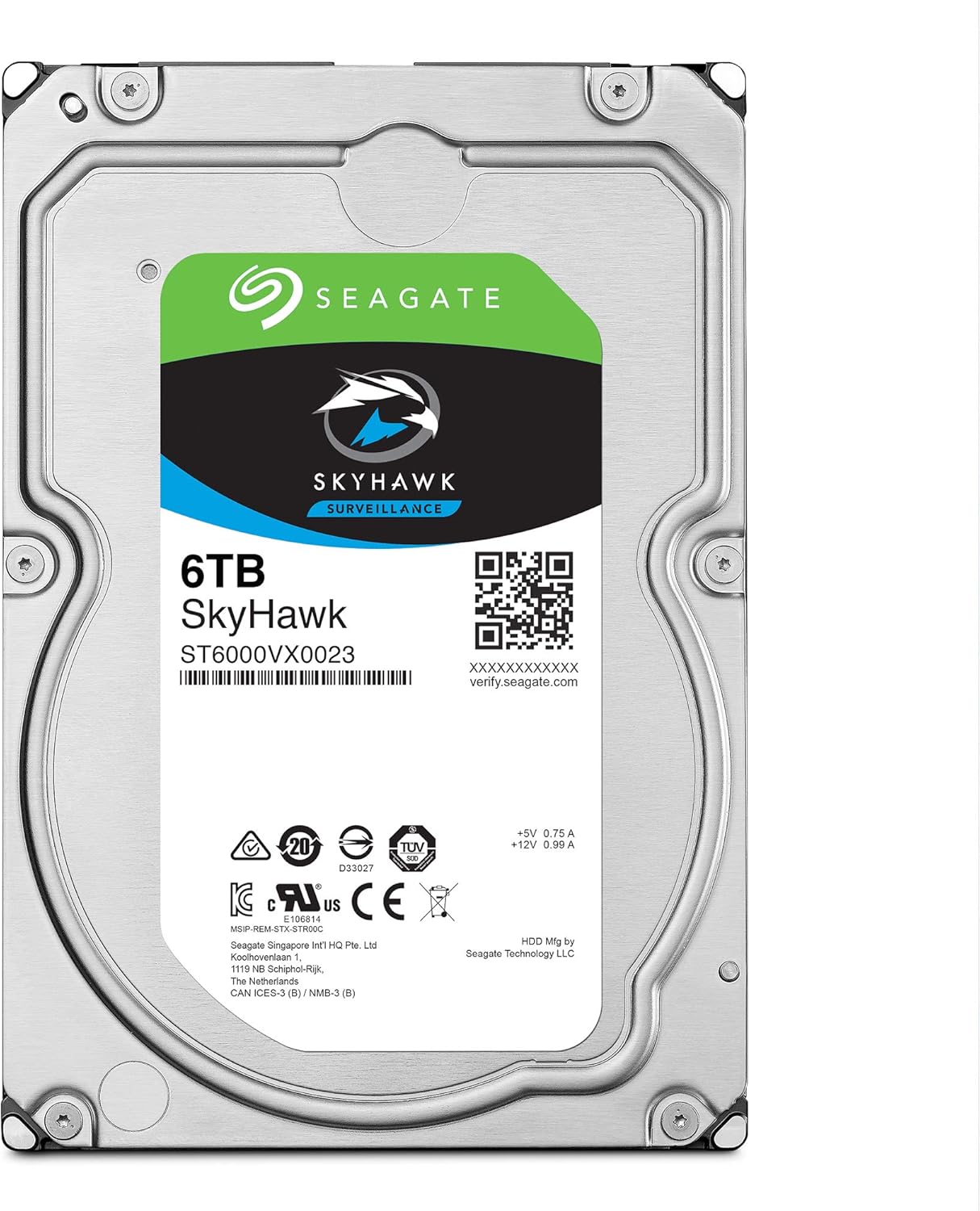 Seagate Skyhawk 6TB Surveillance Internal Hard Drive HDD – 3.5 Inch SATA 6Gb/s 256MB Cache for DVR NVR Security Camera System with Drive Health Management (ST6000VX0023)