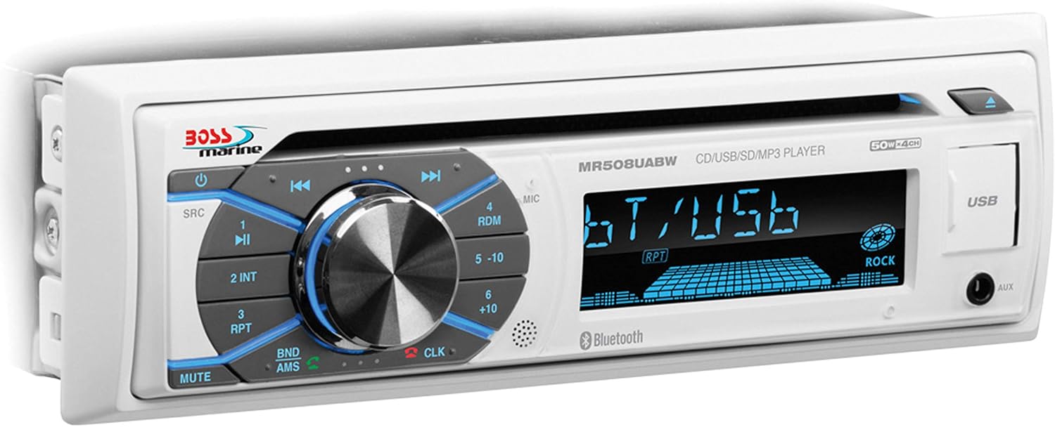 Boss Audio Systems MR632UAB Marine Receiver – Weatherproof, Bluetooth Audio and Hands-Free Calling, USB, MP3, AM/FM, Aux-in, No CD Player, RGB Multi-Color Illumination, Detachable Front Panel, white Pack of 2