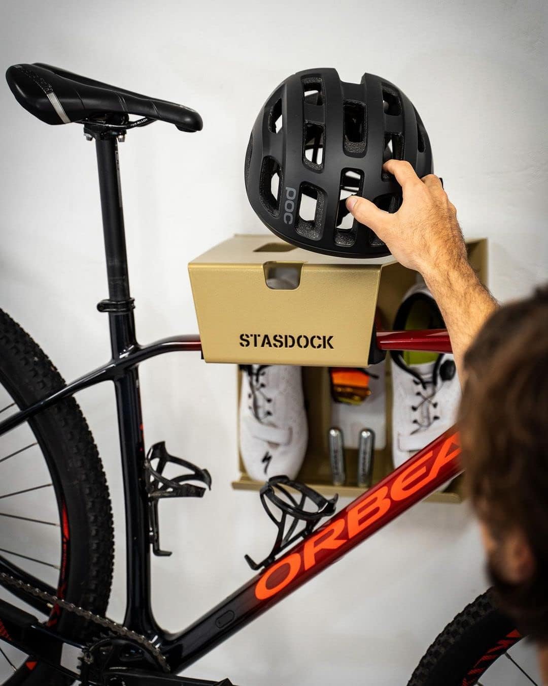 Stasdock Bike Wall Mount - Horizontal Indoor Bike Storage Rack for Garage or Home with Shoes and Glasses Holder - Durable Steel Material - Happy Black