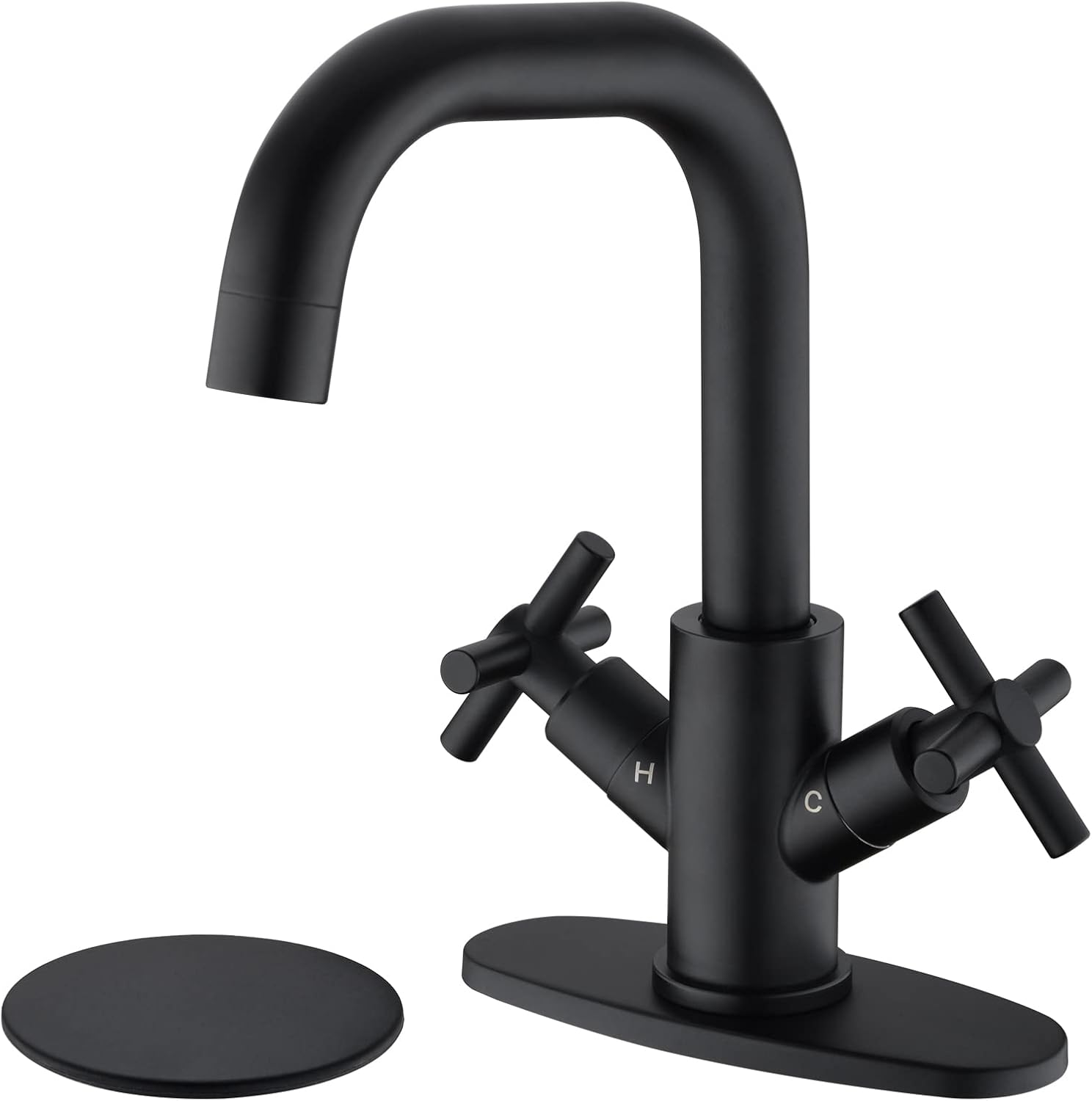 HANEBATH 2 Cross Handle Bathroom Faucet, Matte Black Single Hole Bathroom Sink Faucet with Pop-up Drain Assembly (1 or 3 Hole)