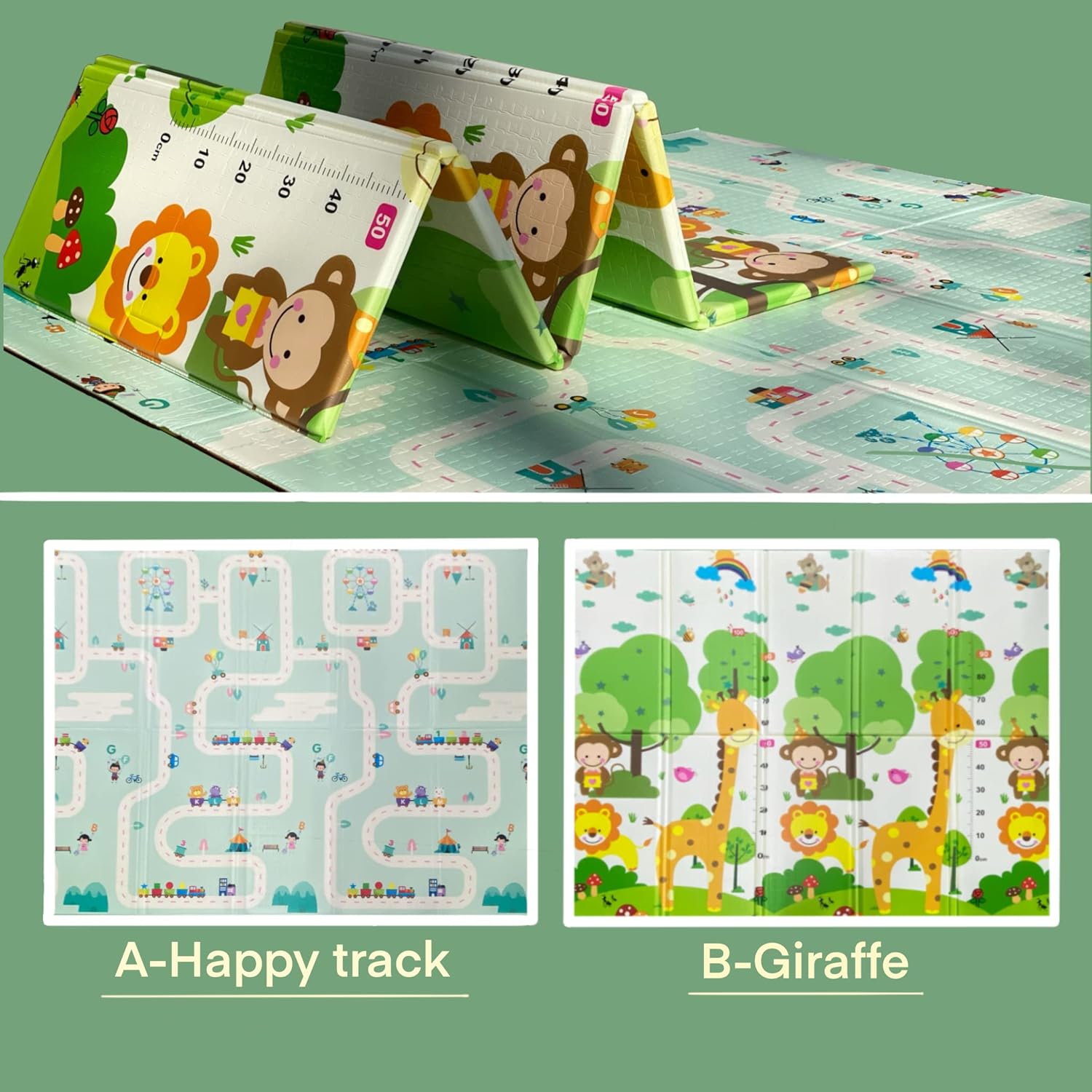 Bel Ai 0.6inch Foldable Baby Play Mat, Extra Thick Non-Slip XPE Toddler Mat,Portable Baby Crawling Mat, Reversible Foam Waterproof Play Mat 78x71inch Pack of 2