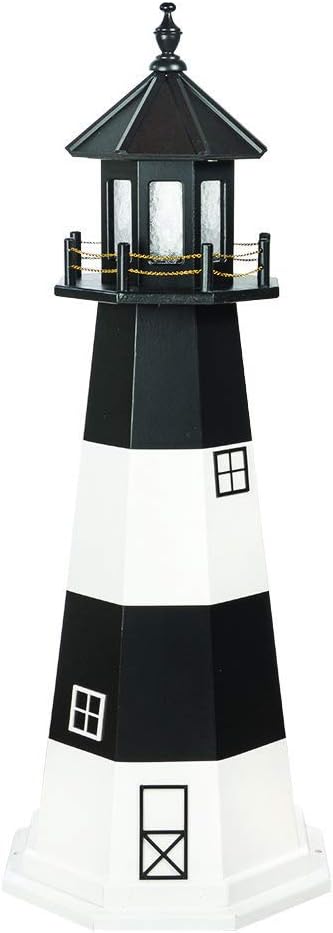 DutchCrafters Decorative Lighthouse - Wood, Fire Island Style (Black/White, 4)