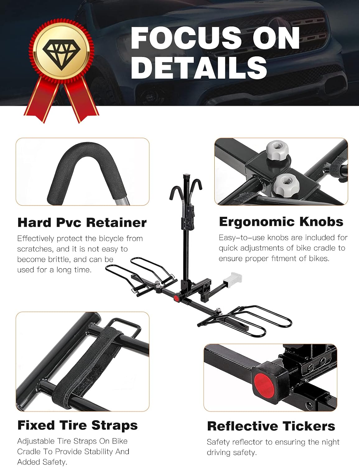 SIMETU&HS Bike Rack Hitch Carrier for Car Truck SUV，66 lbs/Bike Heavy Weight Capacity - Tray Style Smart Tilting Design (2-Bike Carrier)