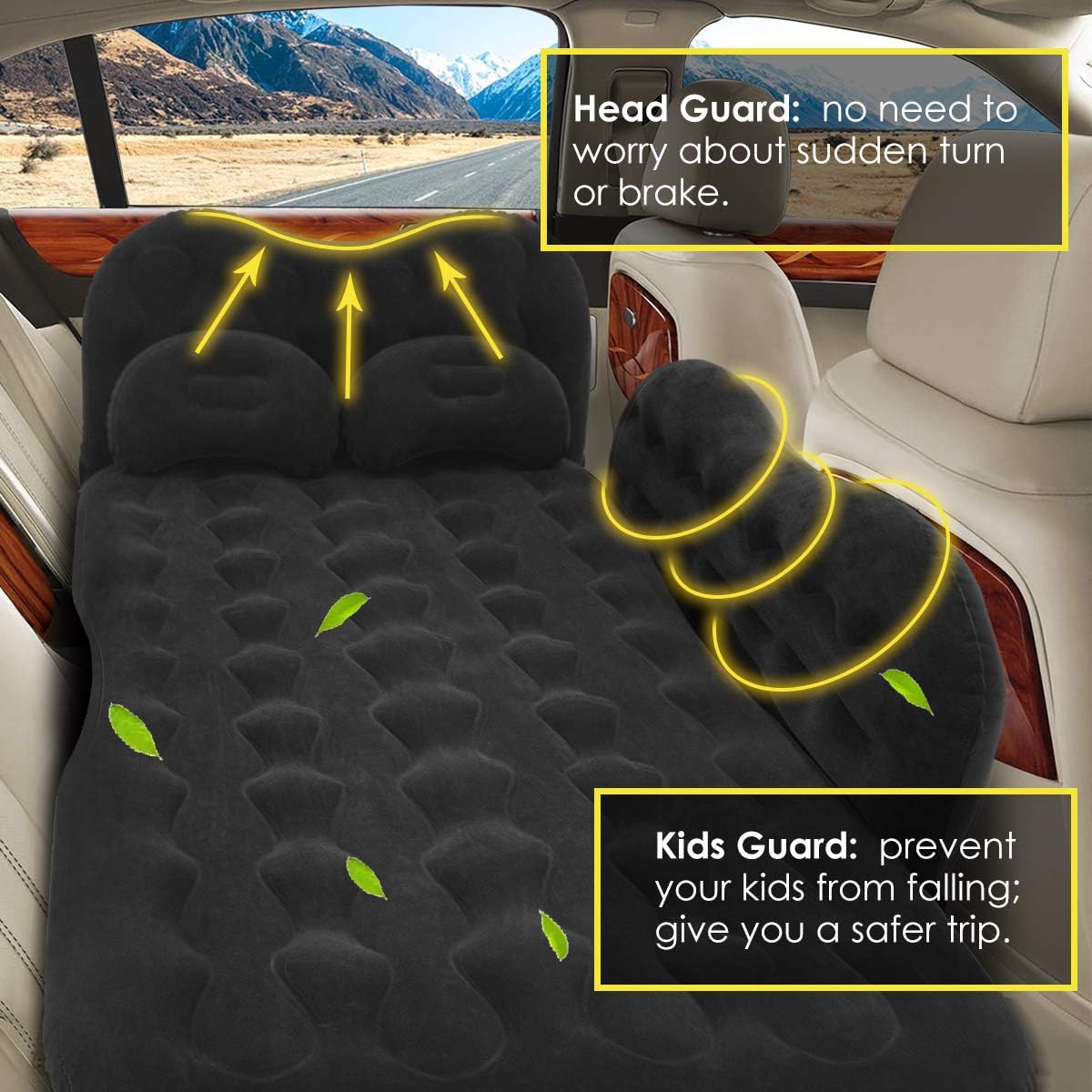 Grassman Inflatable Car Air Mattress, Portable Dirt-resiatant Car Travel Bed with Two Pillows, Universal SUV Extended Car Air Bed&ensp;with Air-Pump for Travel, Hiking, Trip and Other Outdoor Activities