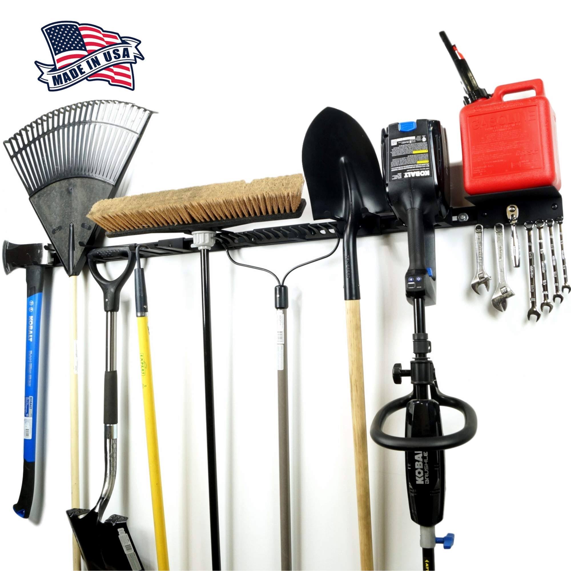 Koova Wall Mount Garden and Garage Tool Organizer - 64 inch Wide Garage Organizer and Shed Tool Storage Rack - Heavy Duty Powder