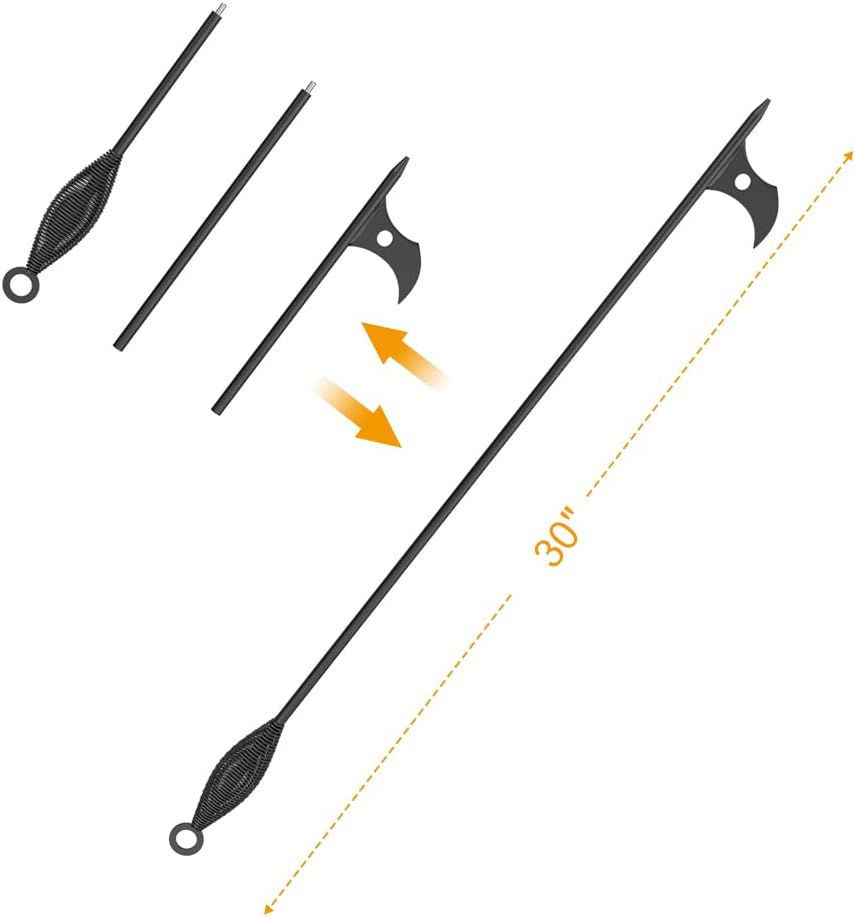 Adjustable 30'' Fireplace Poker & Fire Tongs, Fire Poker for Fire Pit with Removable Design, Portable Fireplace Poker, Firepit Tools Outdoor Set