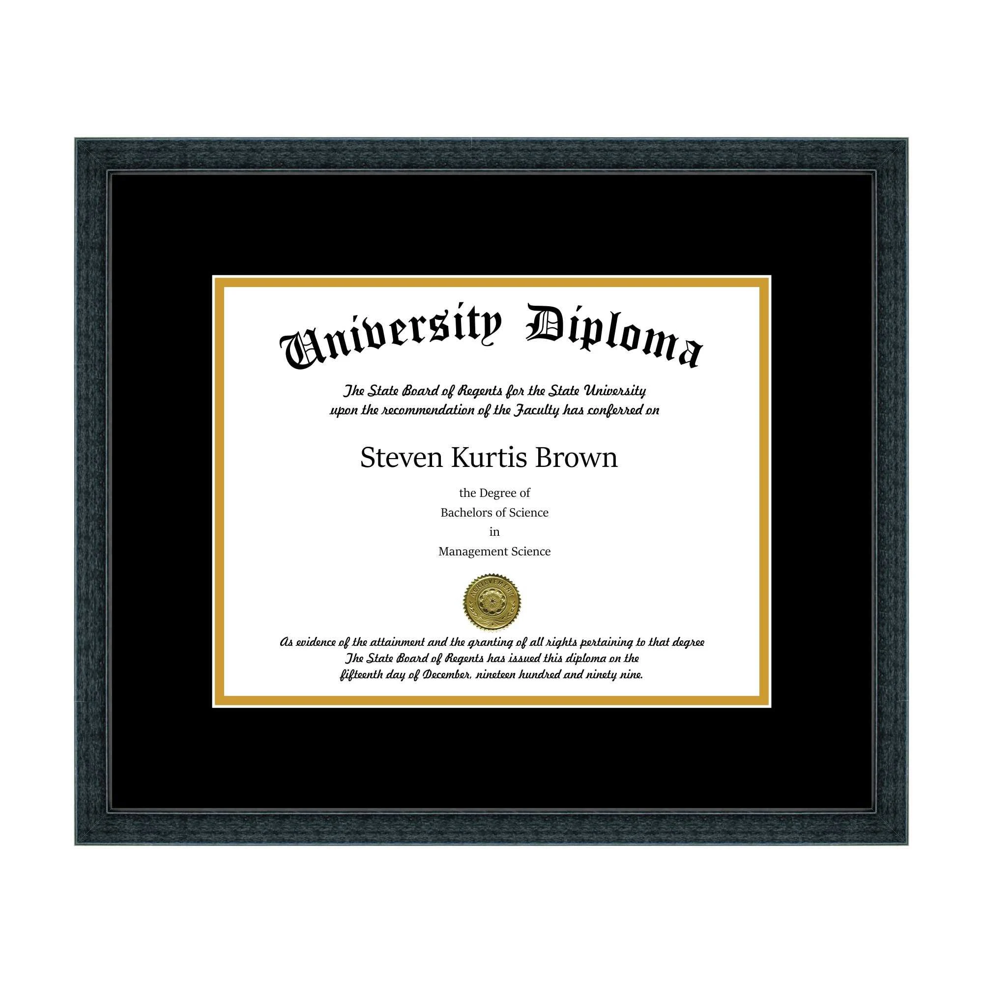 Perfect Cases and Frames Single Diploma Frame with Double Matting for 15x22 x 12x22 Tall Diploma with Black 3/4x22 Frame