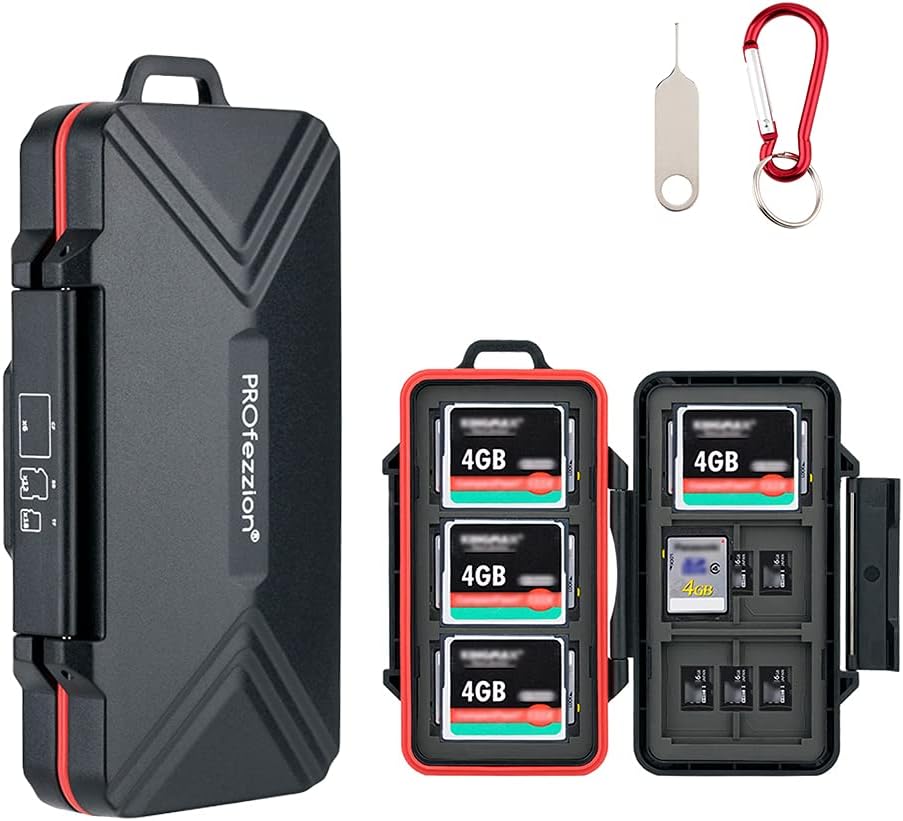 PROfezzion 36 Slots Memory Card Case, SD Card Holder for 12 SD /SDXC /SDHC & 18 Micro SD /TF & 6 CF /Cfast Cards, Water-Resistant & Anti-Shock Designed for SD Card Case with Rubber Interior, Black
