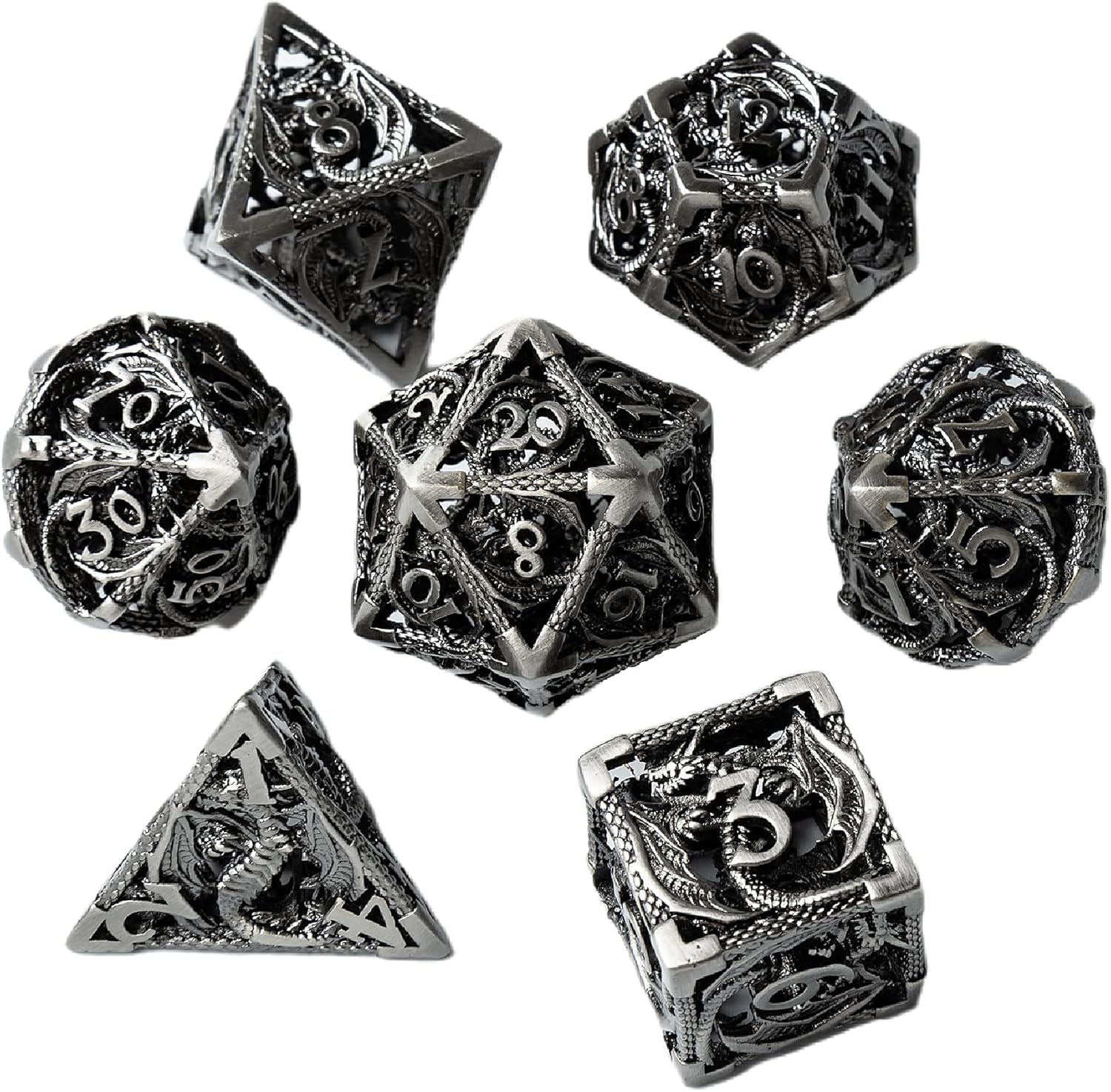 WeaponDice Hollow Metal DND Dice Set - Small Polyhedral-Sided Cubes, D4 D8 D10 D12 & D20 - Steampunk Design, Lightweight Copper Material - 3D Dungeons and Dragons Role-Playing Cube - 0.14oz - 7 Pieces Pack of 2