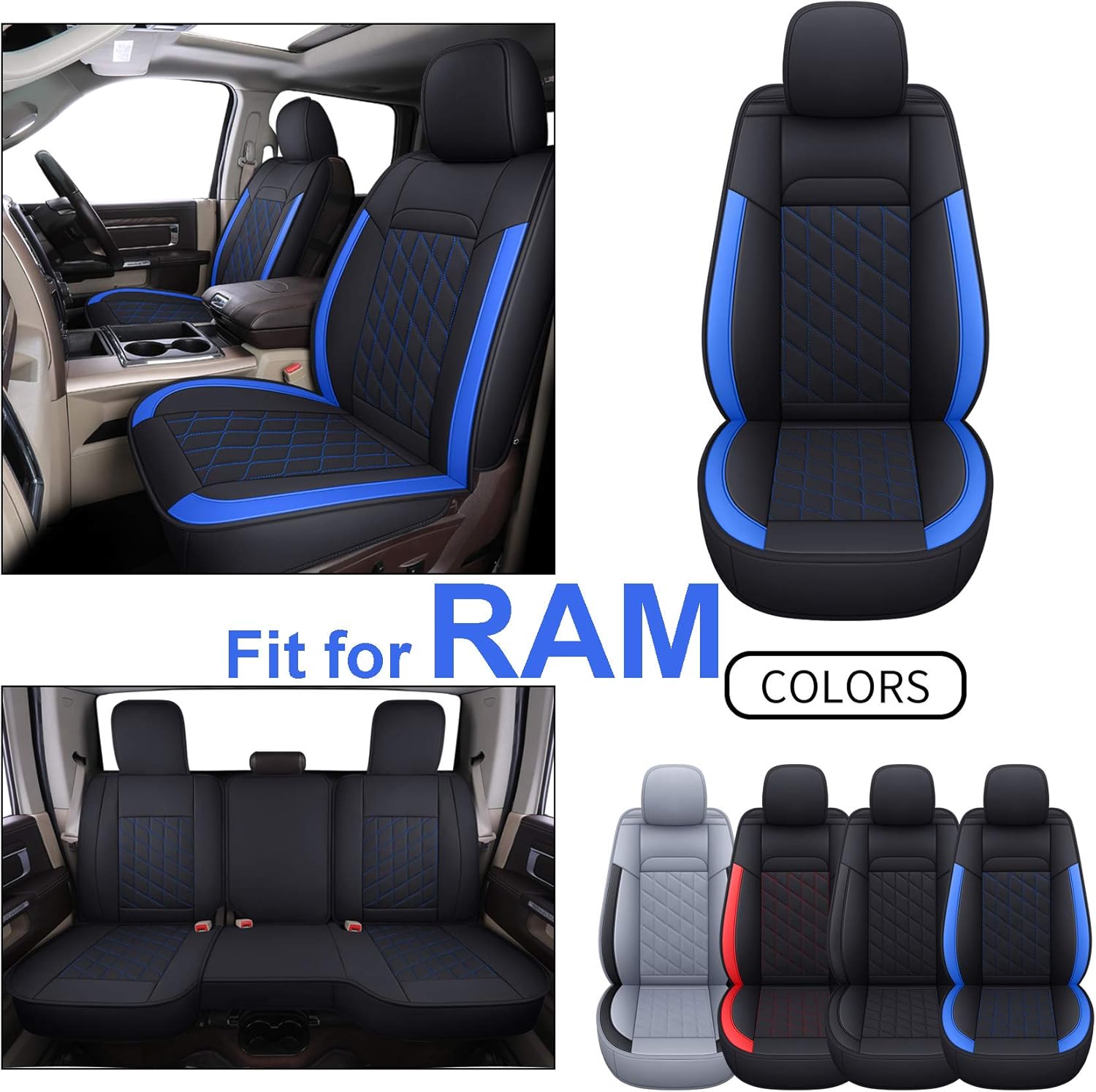 INCH EMPIRE Seat Cover Full Set Fit for RAM 1500 2500 3500 2012-2021 with Curved Back Bench Synthetic Leather Water-Proof 2012, 2013, 2014, 2015, 2016,2017, 2018, 2019, 2020, 2021(Black&Red)