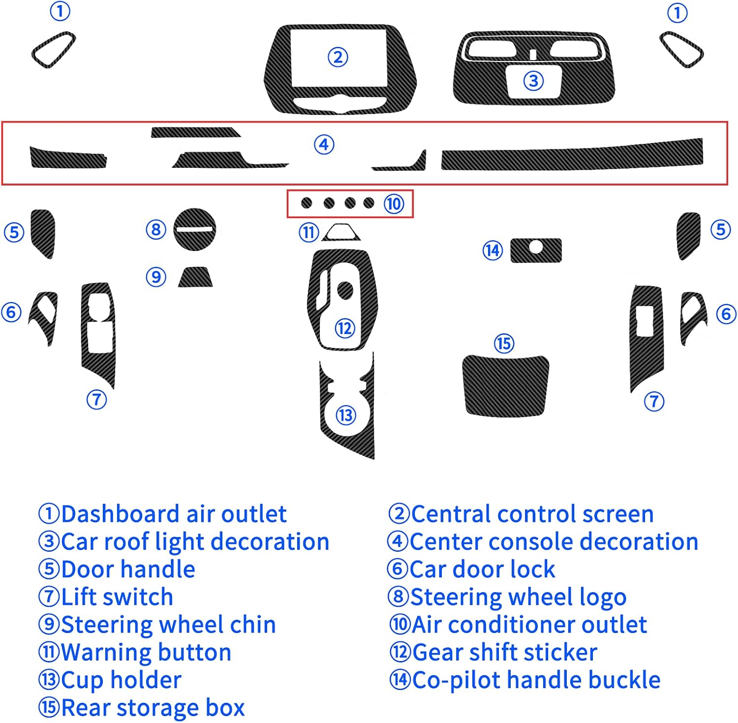MICOOS Compatible with Carbon Fiber Texture Vinyl Wrap Center Console Dashboard Cover Interior Protective Decoration Accessories Sticker for Chevrolet Camaro 2020 2019 2018 2017 28PCS Black