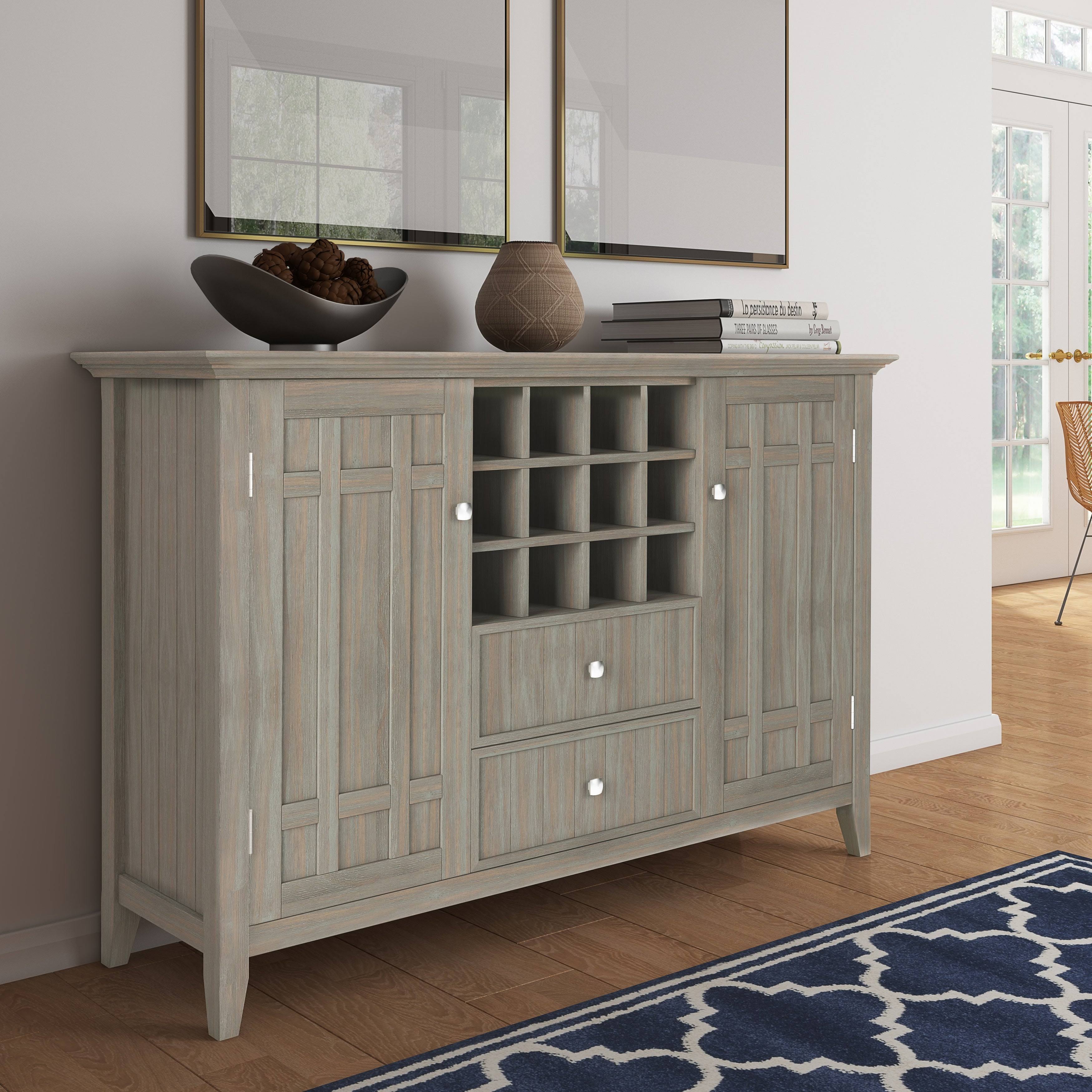 Wyndenhall Freemont Solid Wood 54 inch Wide Rustic Sideboard Buffet and Winerack - 54 W x 17 D x 36 H - Distressed Grey