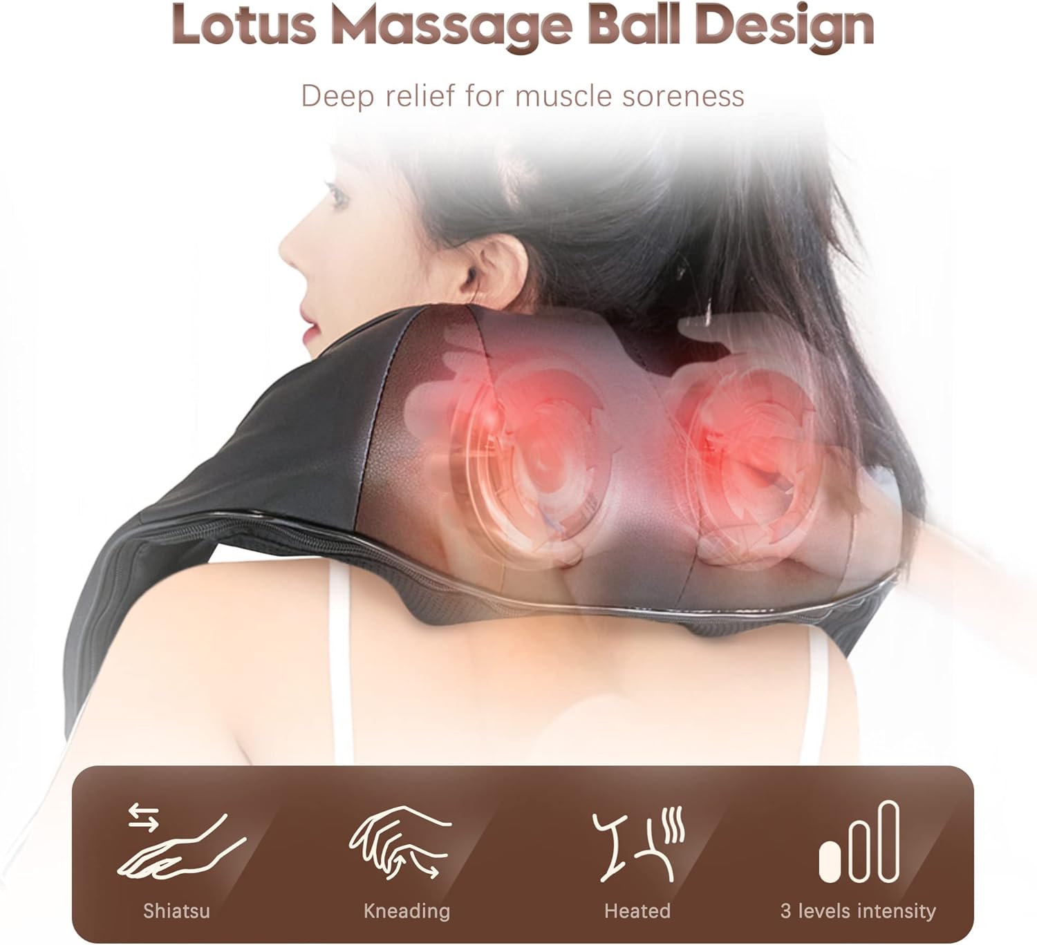 Cordless Neck Massager, Portable Massagers for Neck and Back, Shiatsu Neck and Back Massager with Heat, Electric Kneading Shoulder Massager - 3 Massage Intensity | Muscle Pain Relief | Ideal Gift