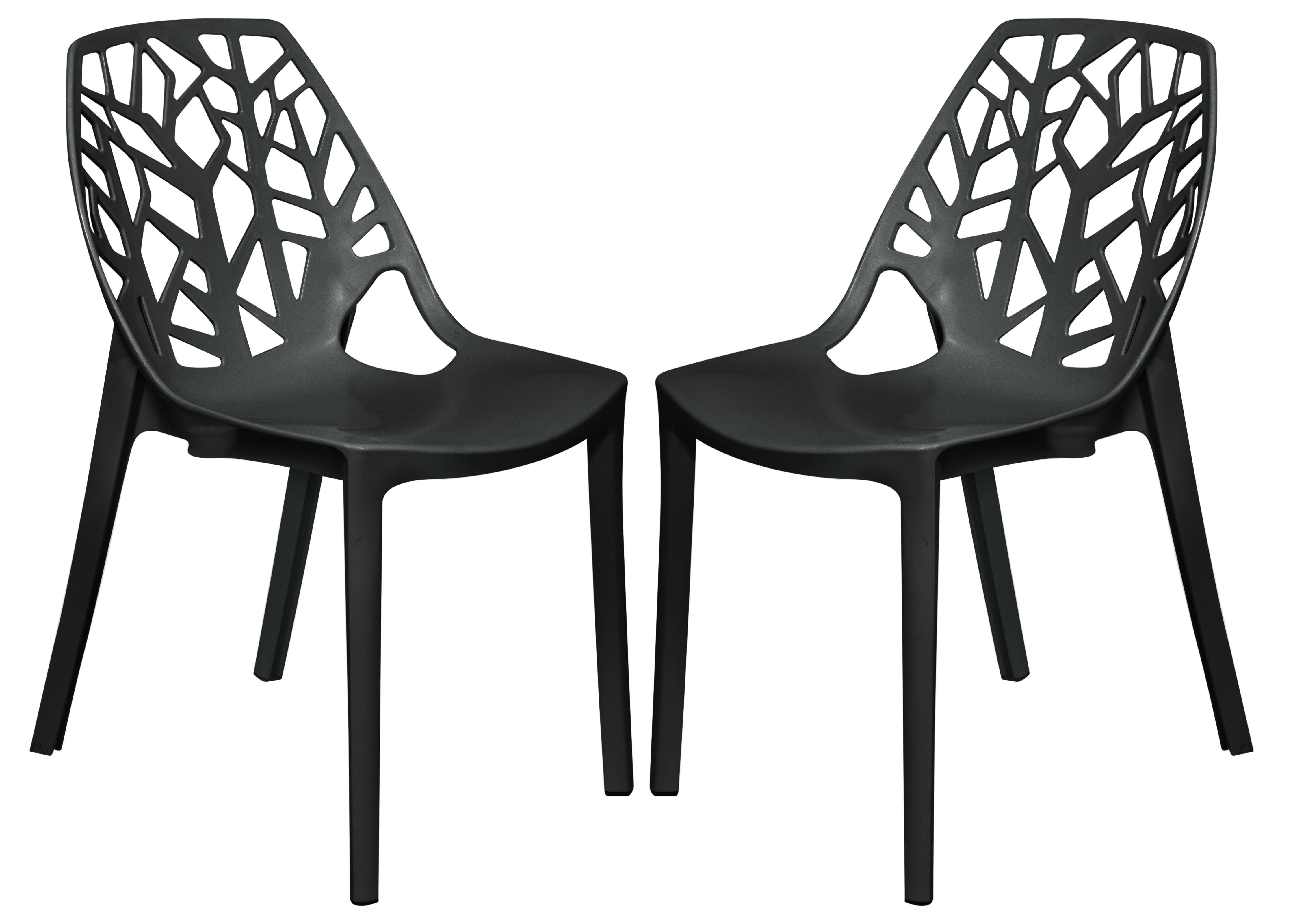 LeisureMod Modern Cornelia Dining Chair Solid Black / Set of 2
