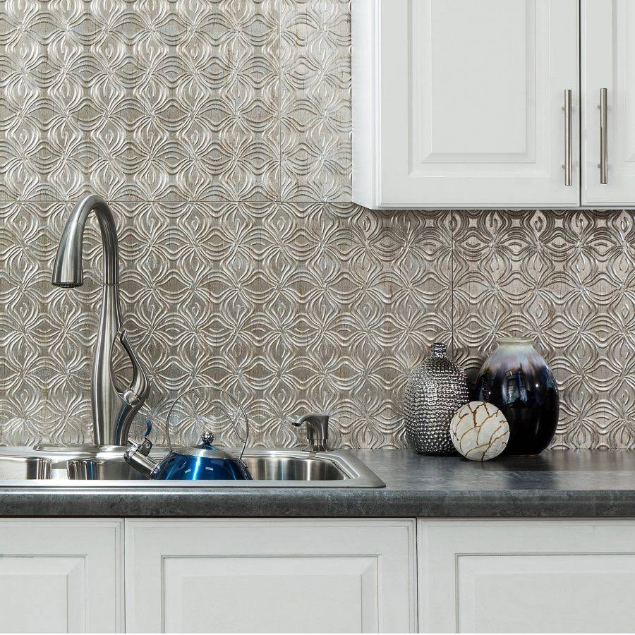 Fasade 18in x 24in Lotus Vintage Metal Backsplash Panel (5 Pack)