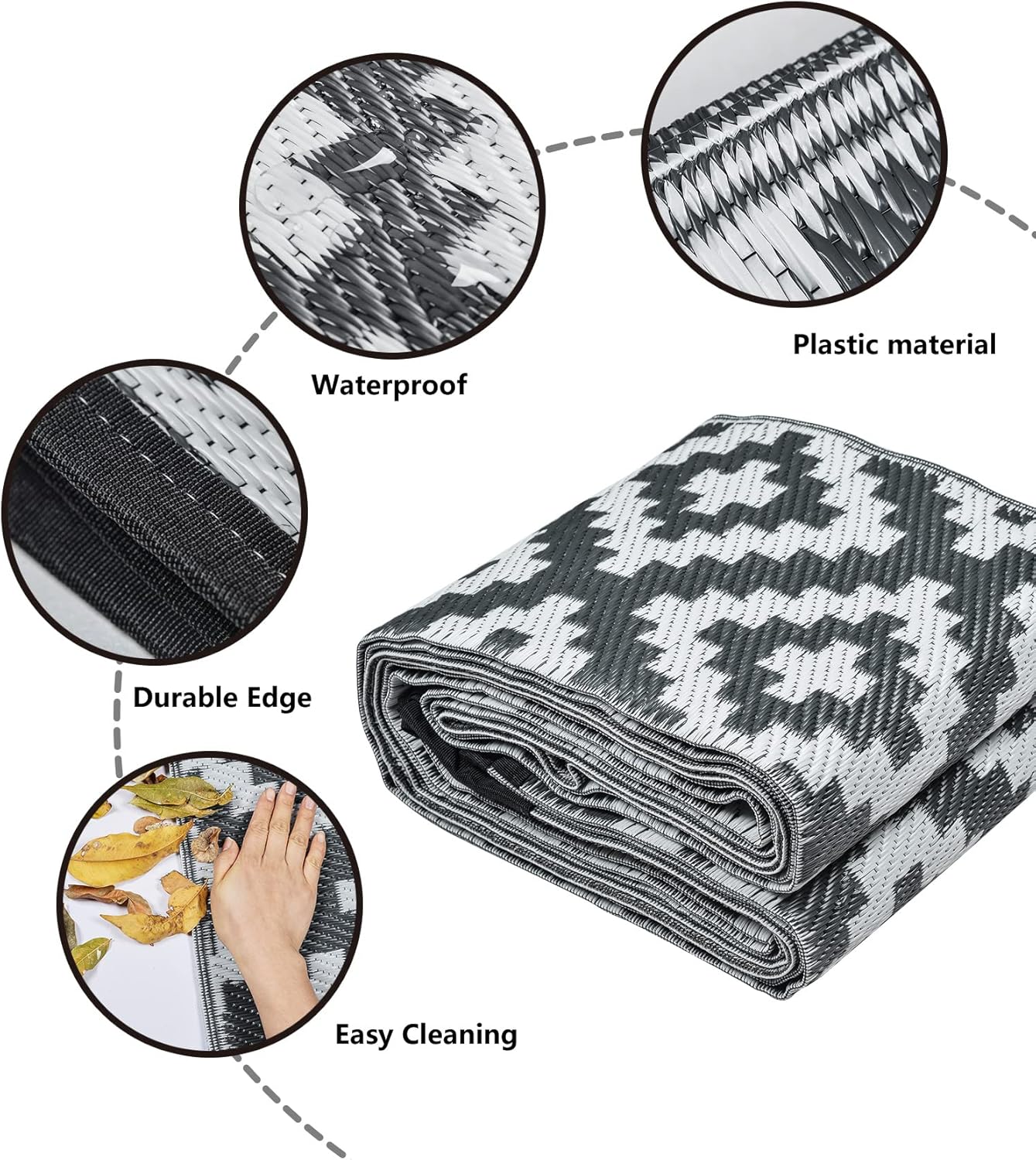 Ecoflorer Reversible Mats,6'*9' Grey&White,Camping Rugs,Patio Mat,Large Area Rug,RV,Camping,Beach,Picnic,Trailer,Deck,Yard Area Rug