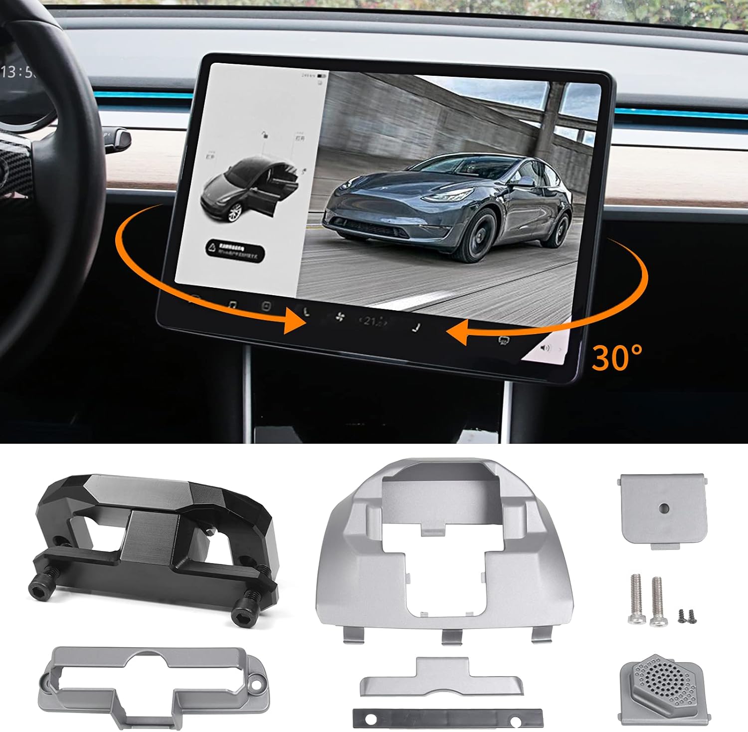 Bomely Fit 2017-2021 Tesla Model 3 Model Y Screen Rotating Holder Center Console Navigation Screen Swivel Mount Original Silver Bracket for Model Y Model 3 2022 Accessories